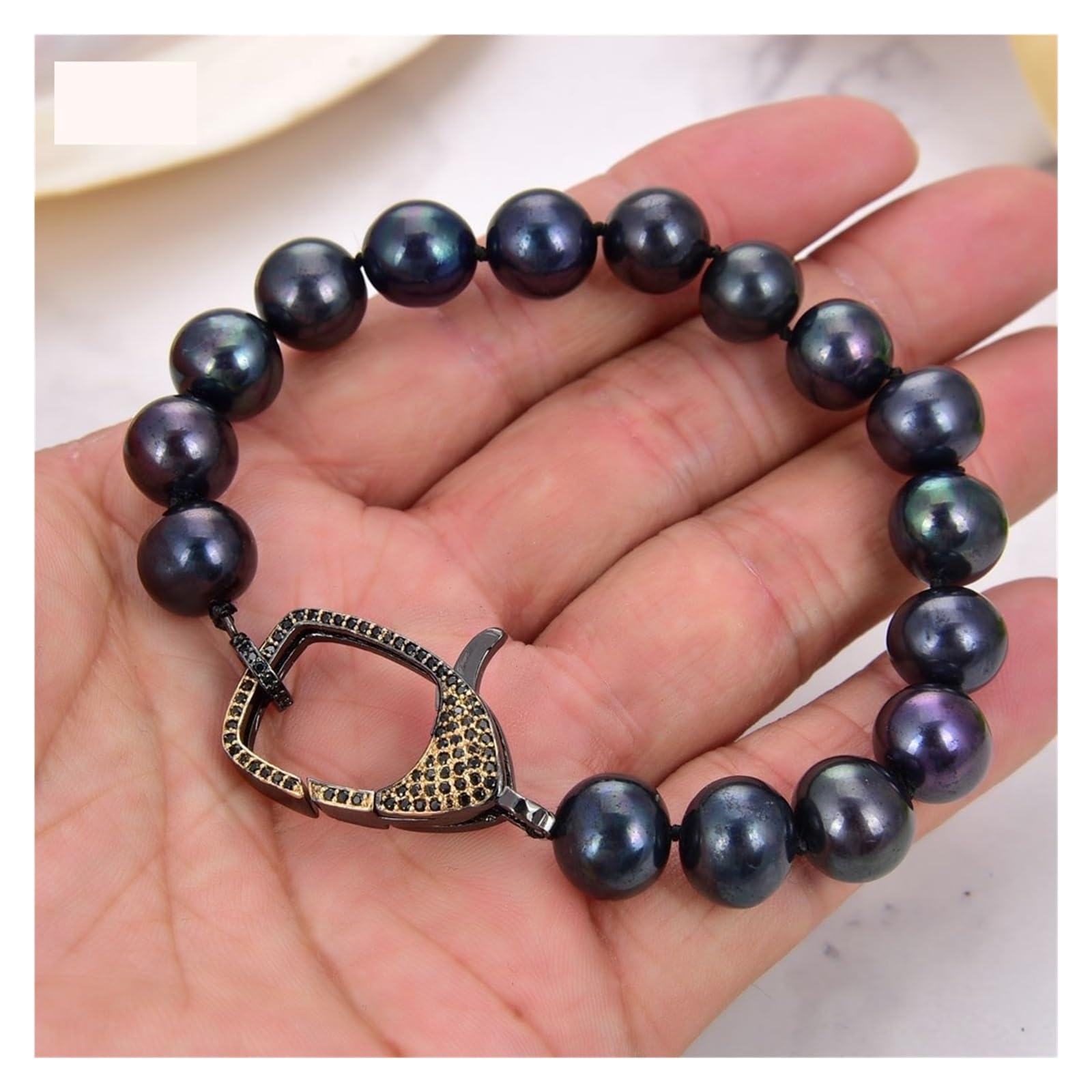 Collane da donna Gioielli Bracciale con perle nere naturali da 8" 9-10 mm Chiusura