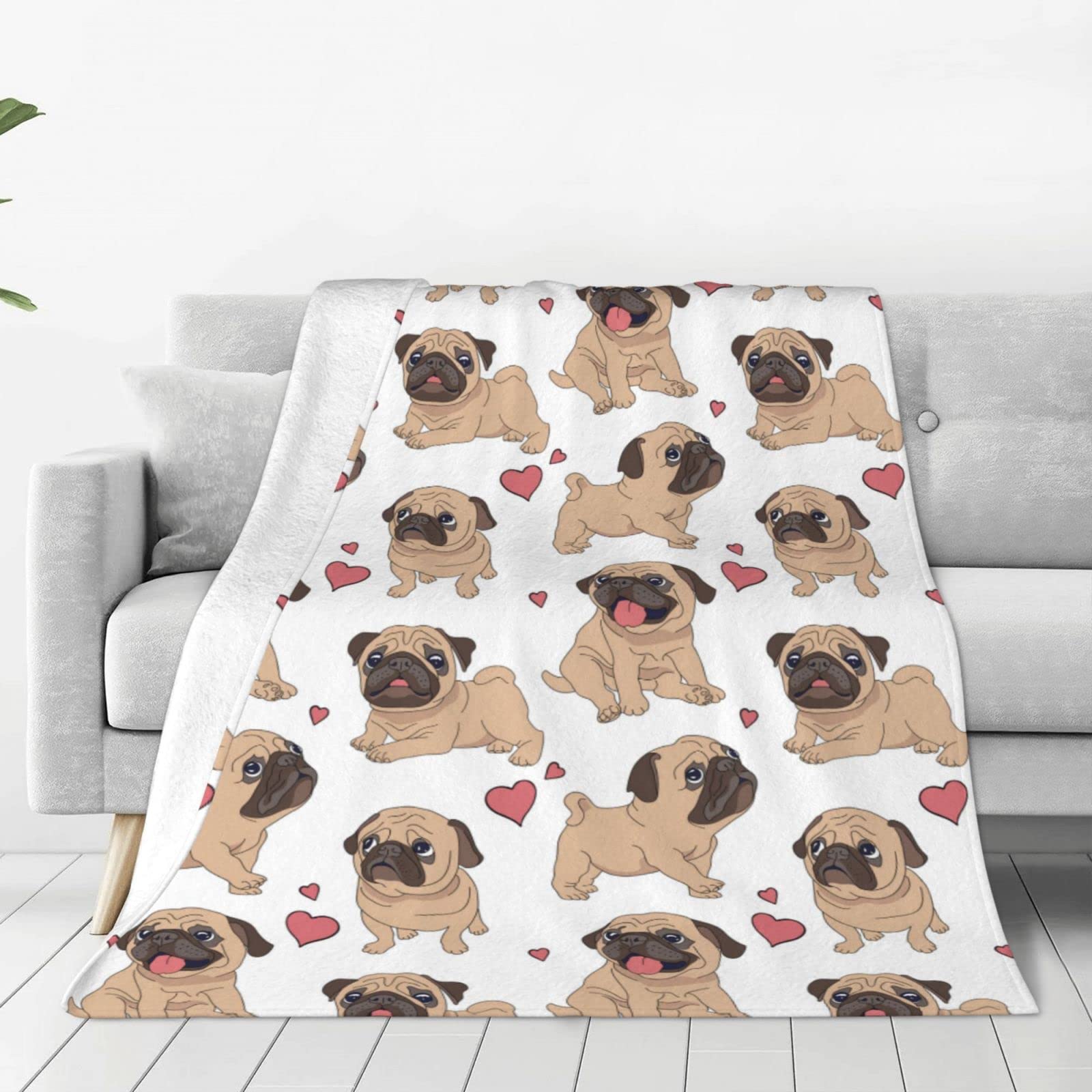 Mopsy pies narzuty koc pluszowy koc polarowy miękki przytulny ciepły lekki koc na sofę kanapę łóżko 202 cm x 152 cm