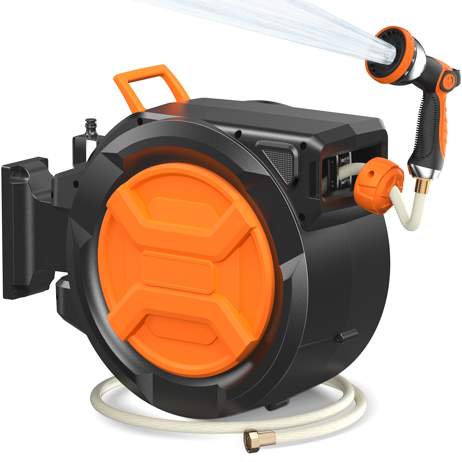 Garden Hose Reel 1/2" x 30+2m Retractable Hose Pipe Reel & Wall Mounted Hose Reel with Auto Rewind & 180° Swivel, Any Length Lock, 10-Pattern Spray Nozzle Hose Reel for Garden, Patio and Car Washing
