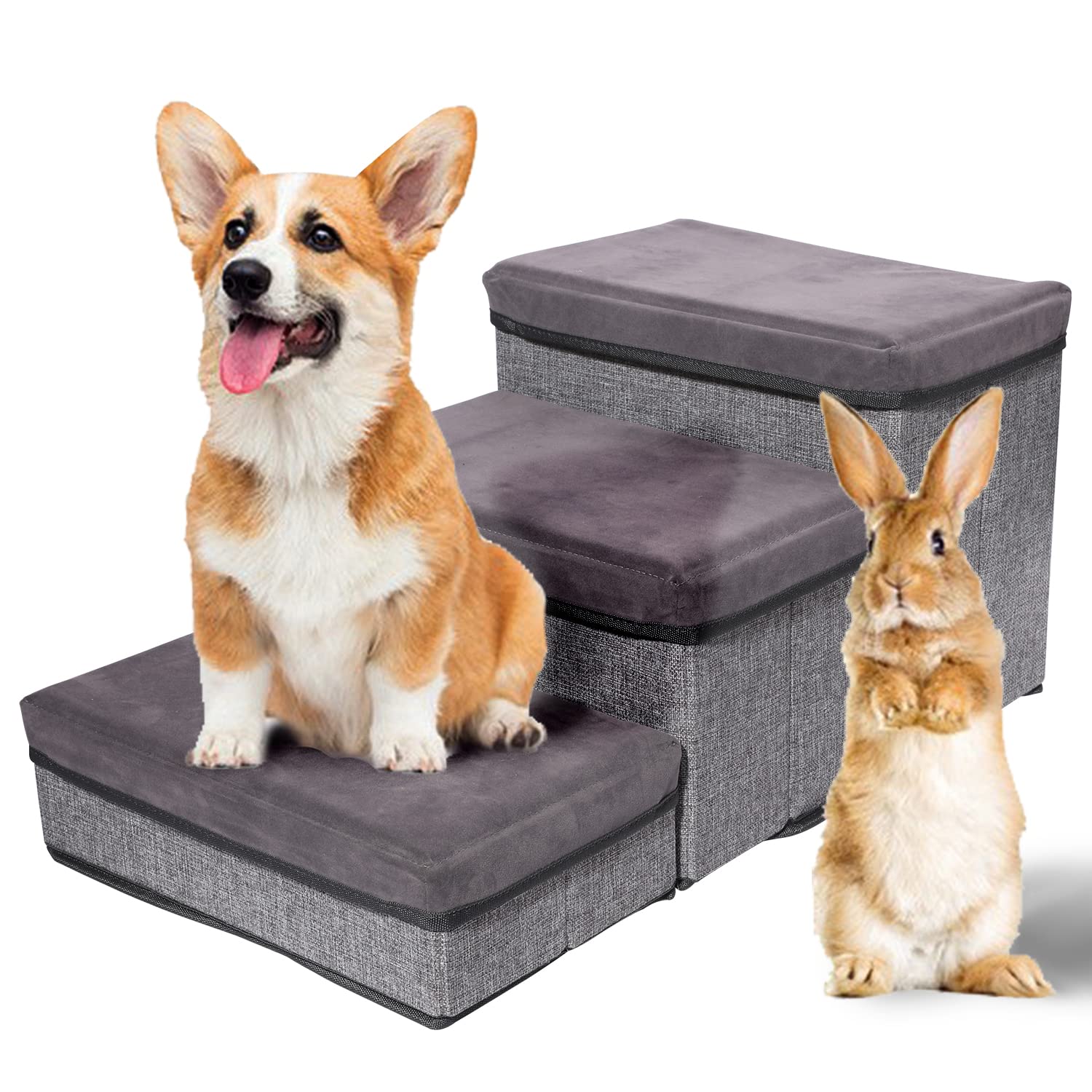 Buy ShellKingdom Dog Stairs, 3 Step Pet Stairs with 3 Storage Space