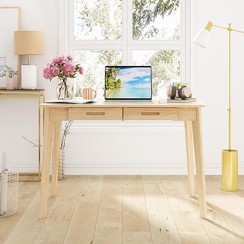 Escritorio para computadora de oficina en casa con 2 cajones, mesa de estudio para oficina en casa, estudio, color madera (39.3 pulgadas de ancho x
