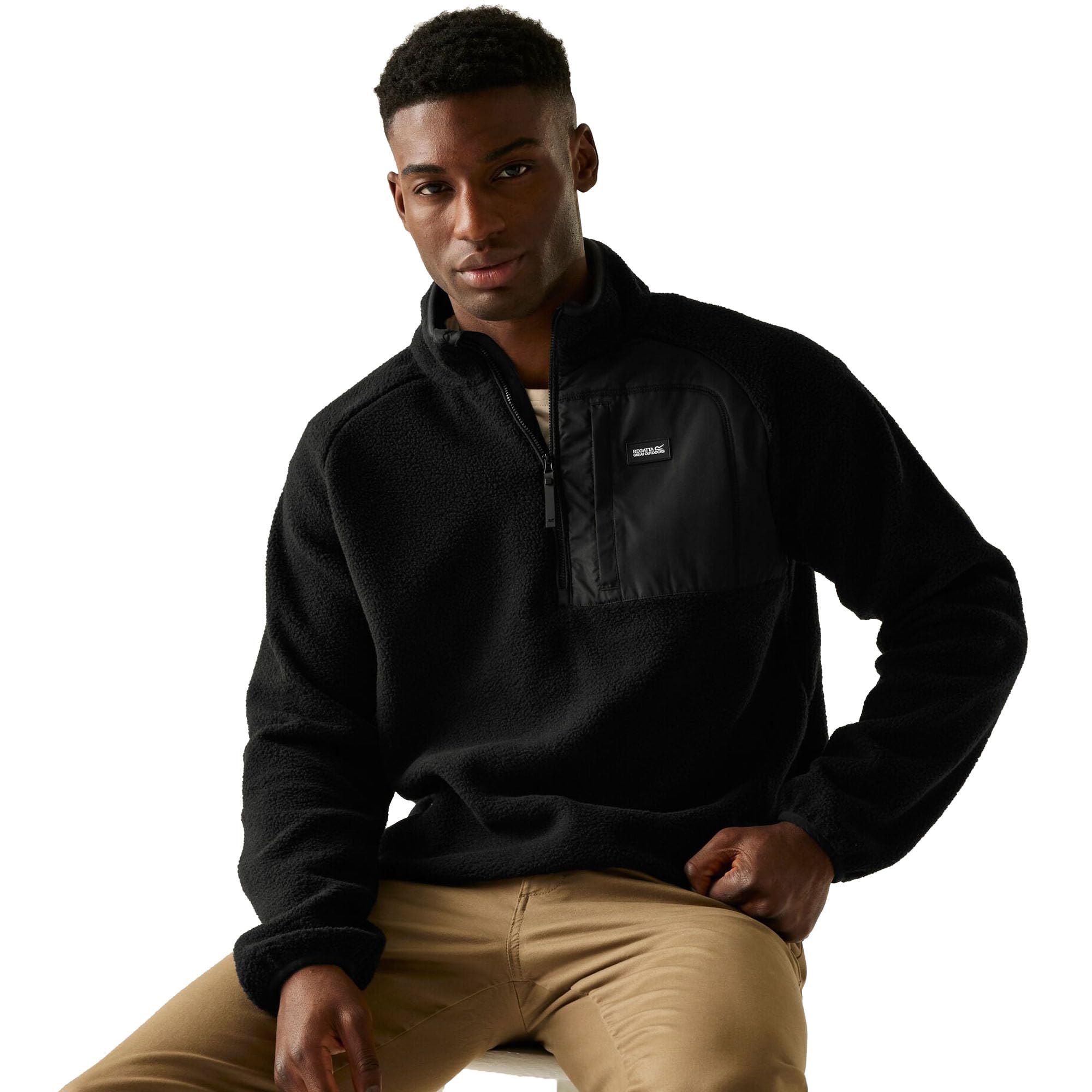 Regatta Mens Frankie Borg Half Zip Fleece Plush Stretch Warm Winter Layer Top