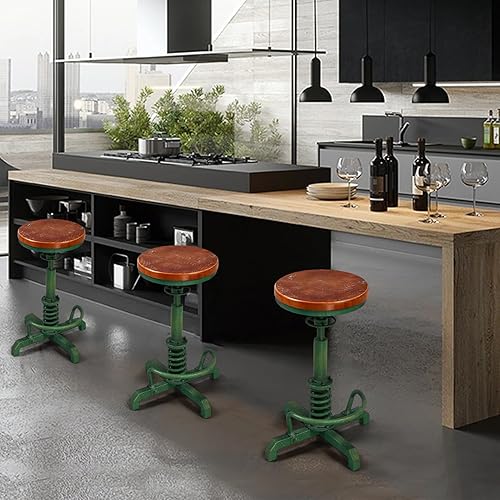 Miniatura 9 de LOKKHAN American Antique Steampunk Taburete de bar de 24.41 a 28.35 pulgadas, vintage, industrial, ajustable, giratorio, sin espalda, para comedor,