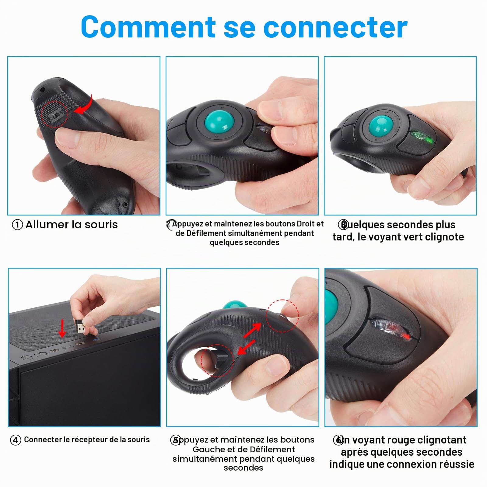 Souris Trackball Souris sans Fil USB Hanheld avec Laser pour droitiers ou gauchers
