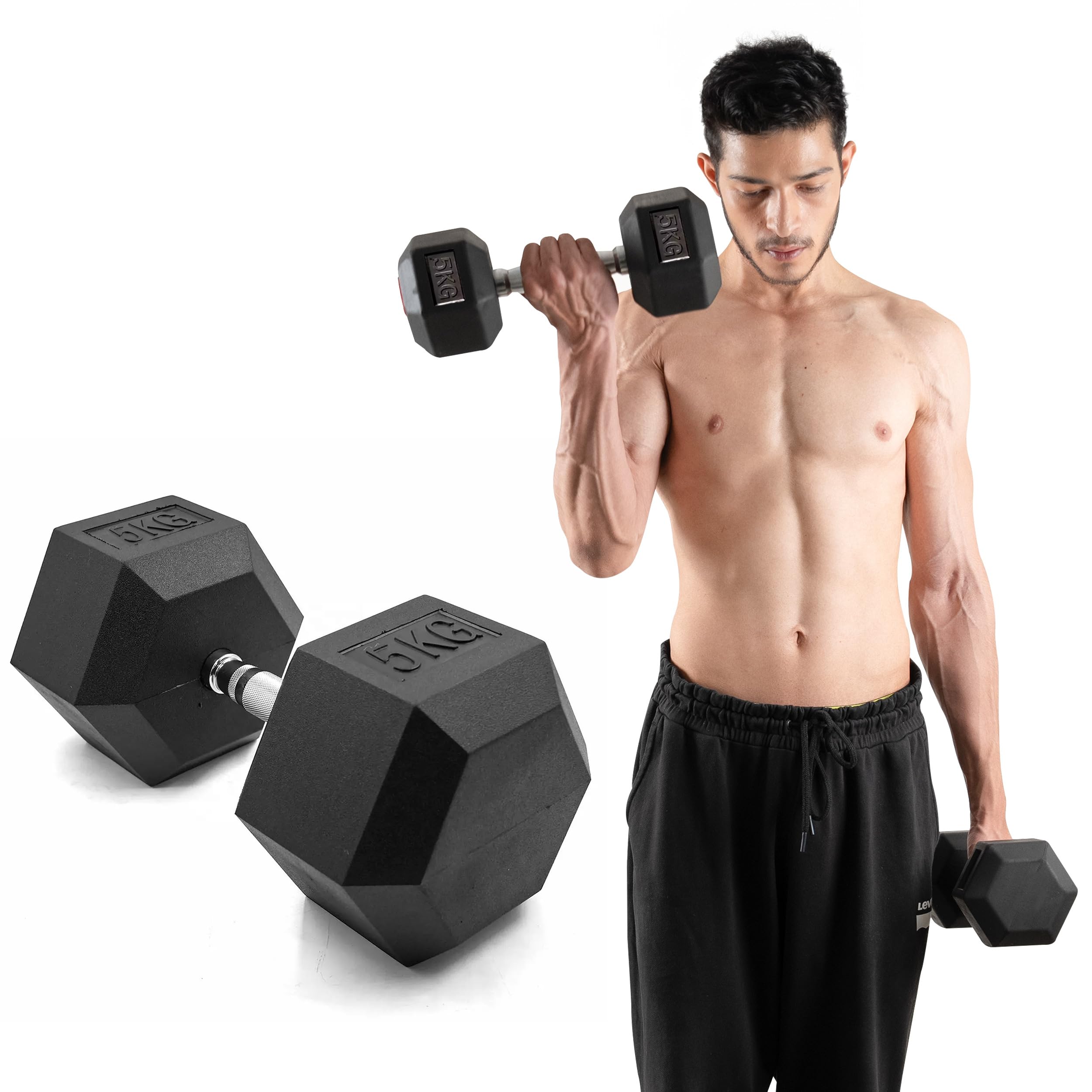 SLOVIC Single 5 kg Dumbbell | Dumbbells - Gym equipment for home workout | 5kg Dumbbells Set(5kg X 1) | Fitness Gym Dumbbell set 5kg for Muscles| Anti Skid rubber dumbles | Dumbell Weights for Workout
