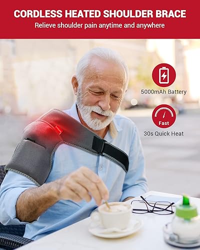 Miniatura 2 de Comfytemp Almohadilla térmica de hombro con masaje, soporte de hombro térmico inalámbrico con batería para aliviar el dolor de hombro, masajeador de