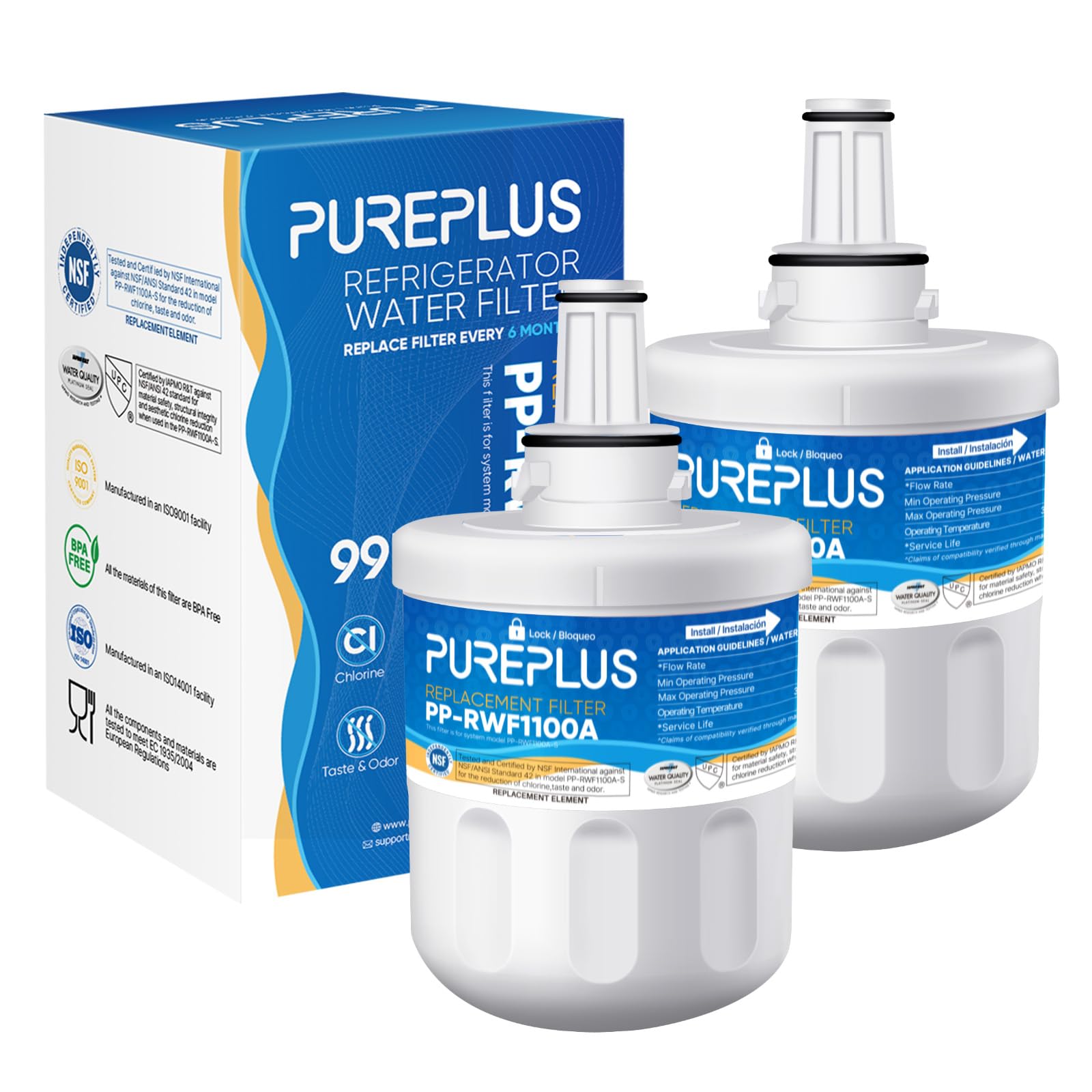 Refrigerator Water Filter Compatible with DA29-00003F, DA29-00003G, Aqua Pure Plus Hafin, DA29-00003B, DA29-00003A, DA97-06317A, RFC1100A, 2 Pieces(Invoice Available)