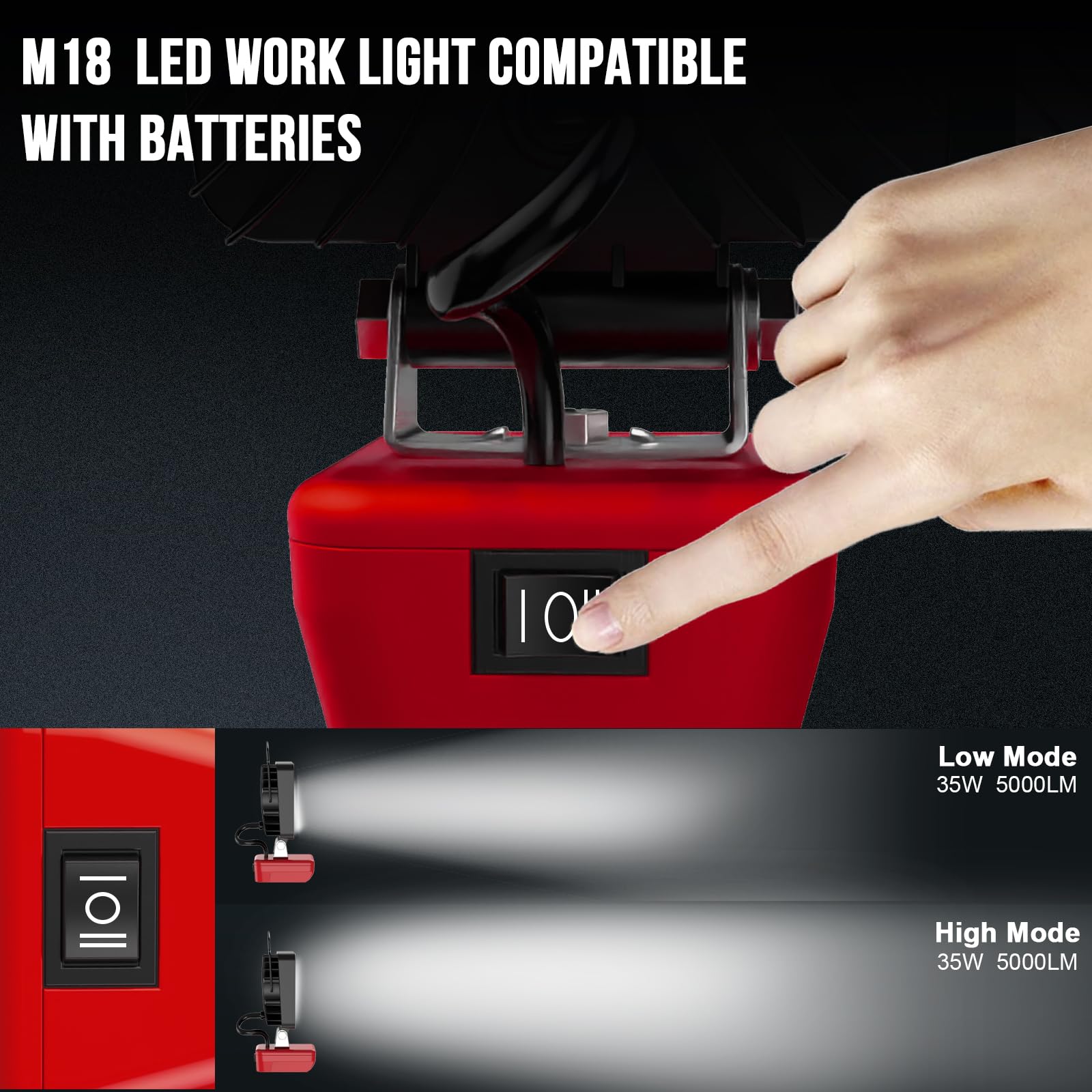 Lámpara Led Sin Cuerda Compatible con Milwaukee M18 Luces de Trabajo Alimentadas por Baterías,34W 5000Lm Linterna de Trabajo de Inundación Portátil con Puerto de Cargador USB para Acampar