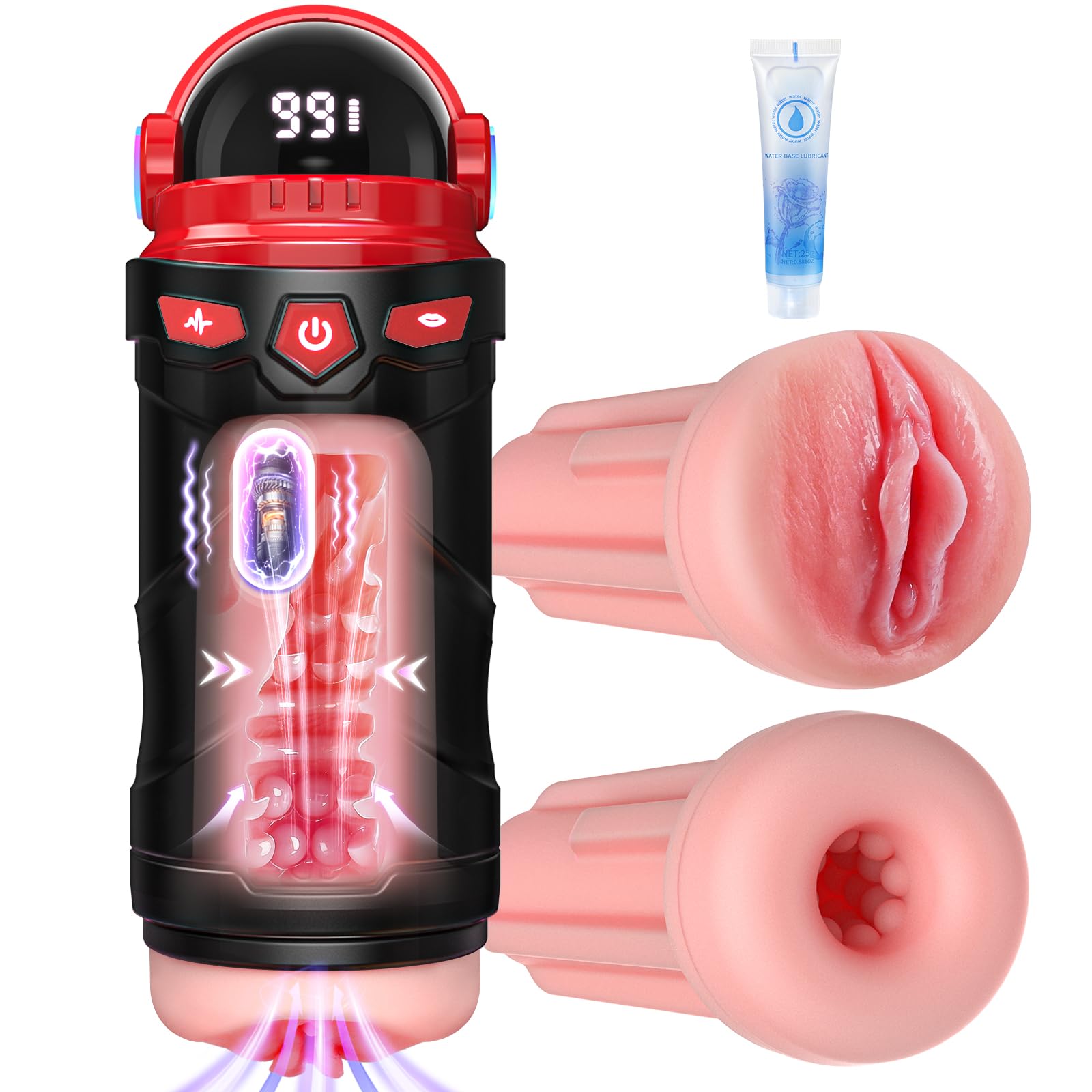 Male Masturbator Sex Toys for Men - Vibrating Pocket Pussy Penis Pump 2 Sleeves Realistic Fleshy with 9