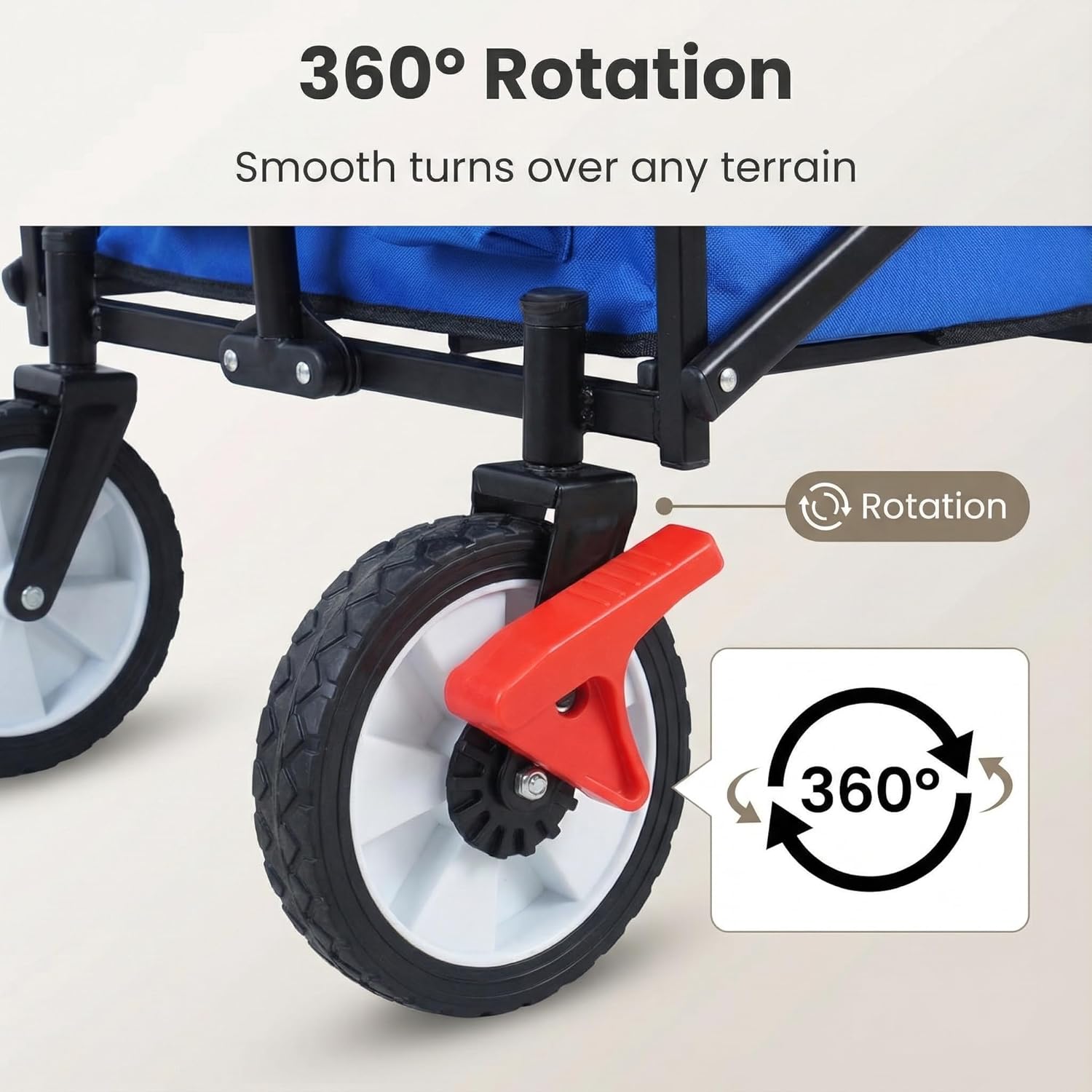 Collapsible Folding Wagon Cart, Heavy Duty Outdoor Utility Grocery Trolley with Adjustable Handle & Drink Holders, Portable Rolling Transport for Beach Park Camping, Blue