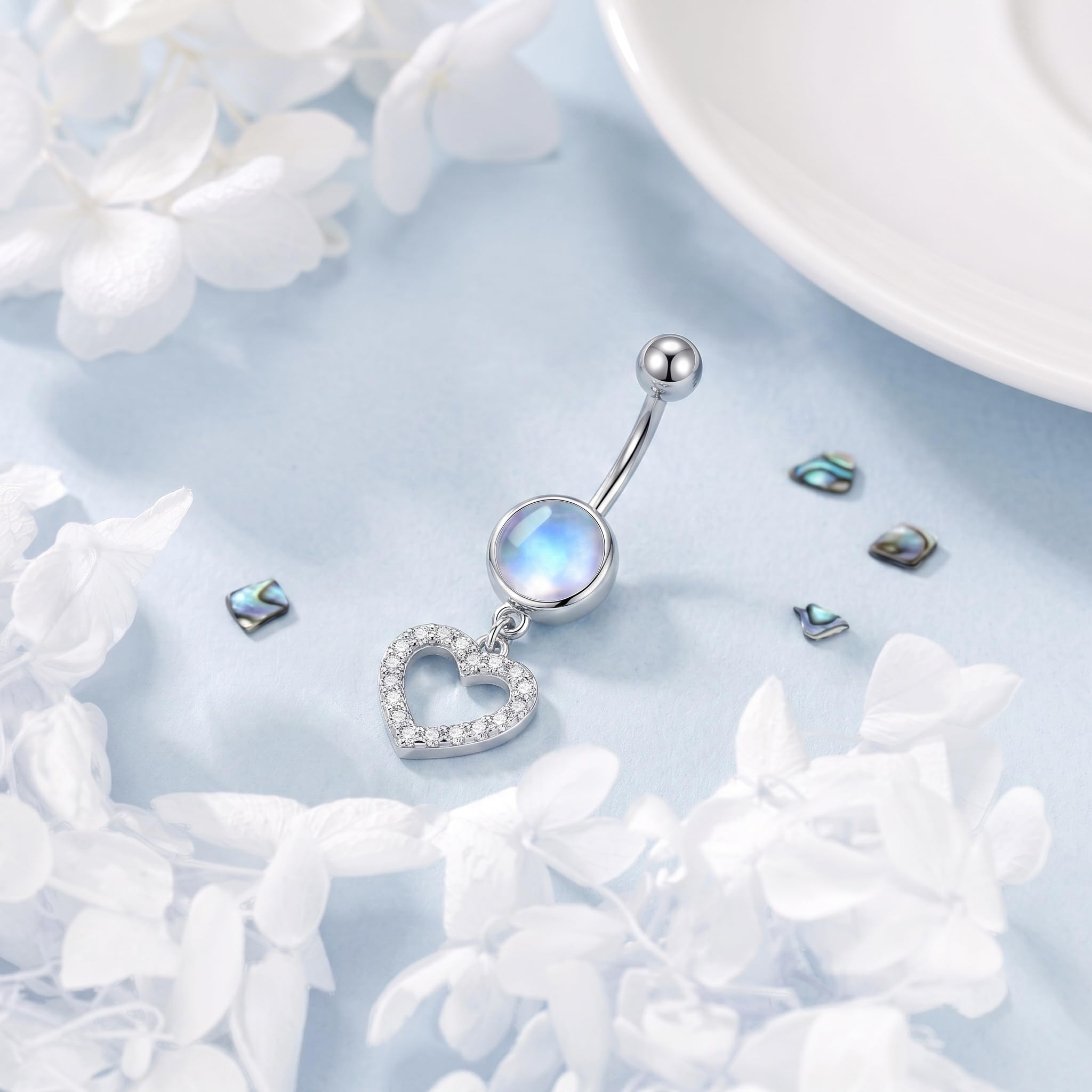 Herz Mondstein Bauchnabelpiercing Damen 14G Herzförmigem Mondstein Bauchpiercing Elegantes Bauchnabelpiercing Schmuck für Alltag und Urlaub