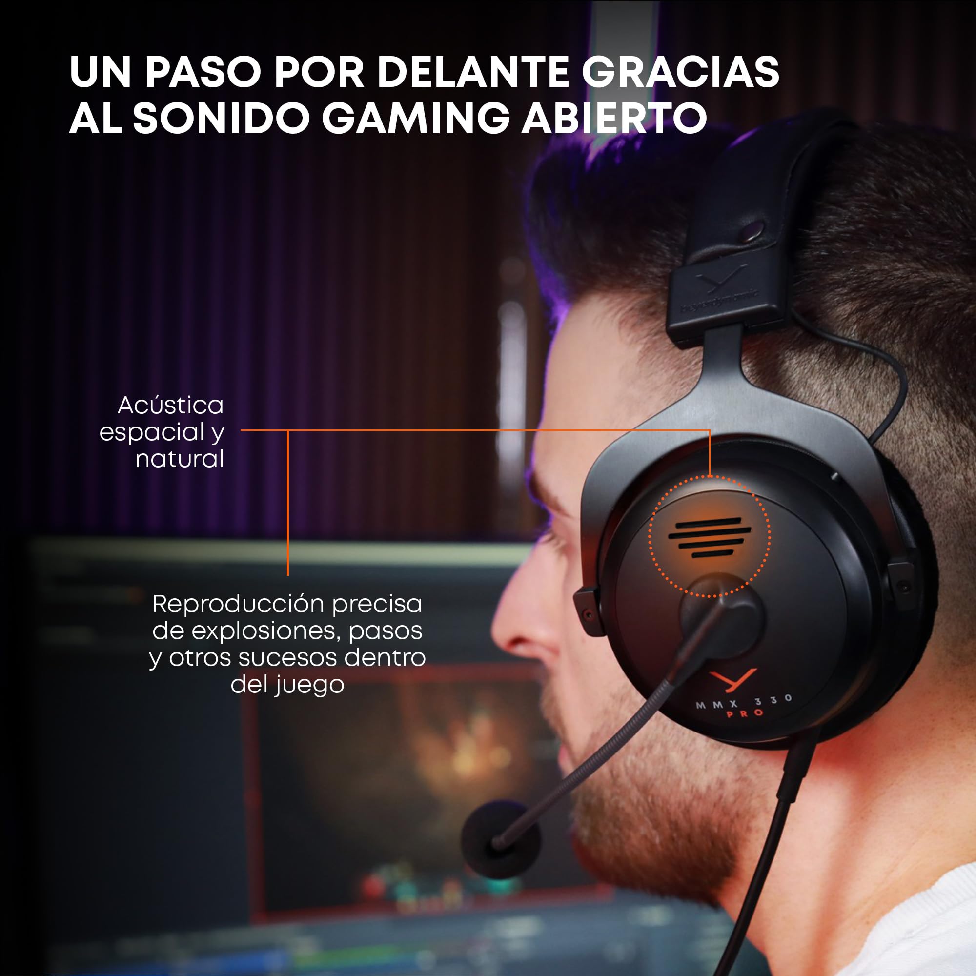 beyerdynamic MMX 330 Pro Auriculares para Juegos con Parte Posterior Abierta, Controladores Stellar.45 y micrófono de Condensador, Auriculares para Juegos con Cable Fabricados en Alemania