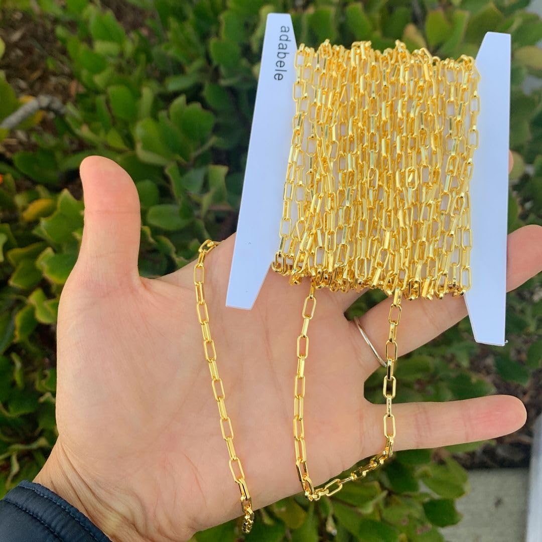 Adabele BK5-A2 - Catena per la creazione di gioielli, 7,4 mm x 3,4 mm, resistente all'ossidazione, color oro, 5 m, non rifinita per la creazione di gioielli artigianali
