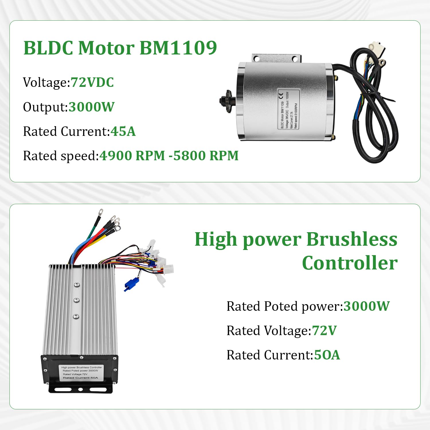 72V 3000W Brushless DC Motor Kit 4900rpm - 5800rpm with 24 mosfet 50A Controller and Throttle Grip for Scooter Bicycle Motorcycle Bike DIY Conversion Kit
