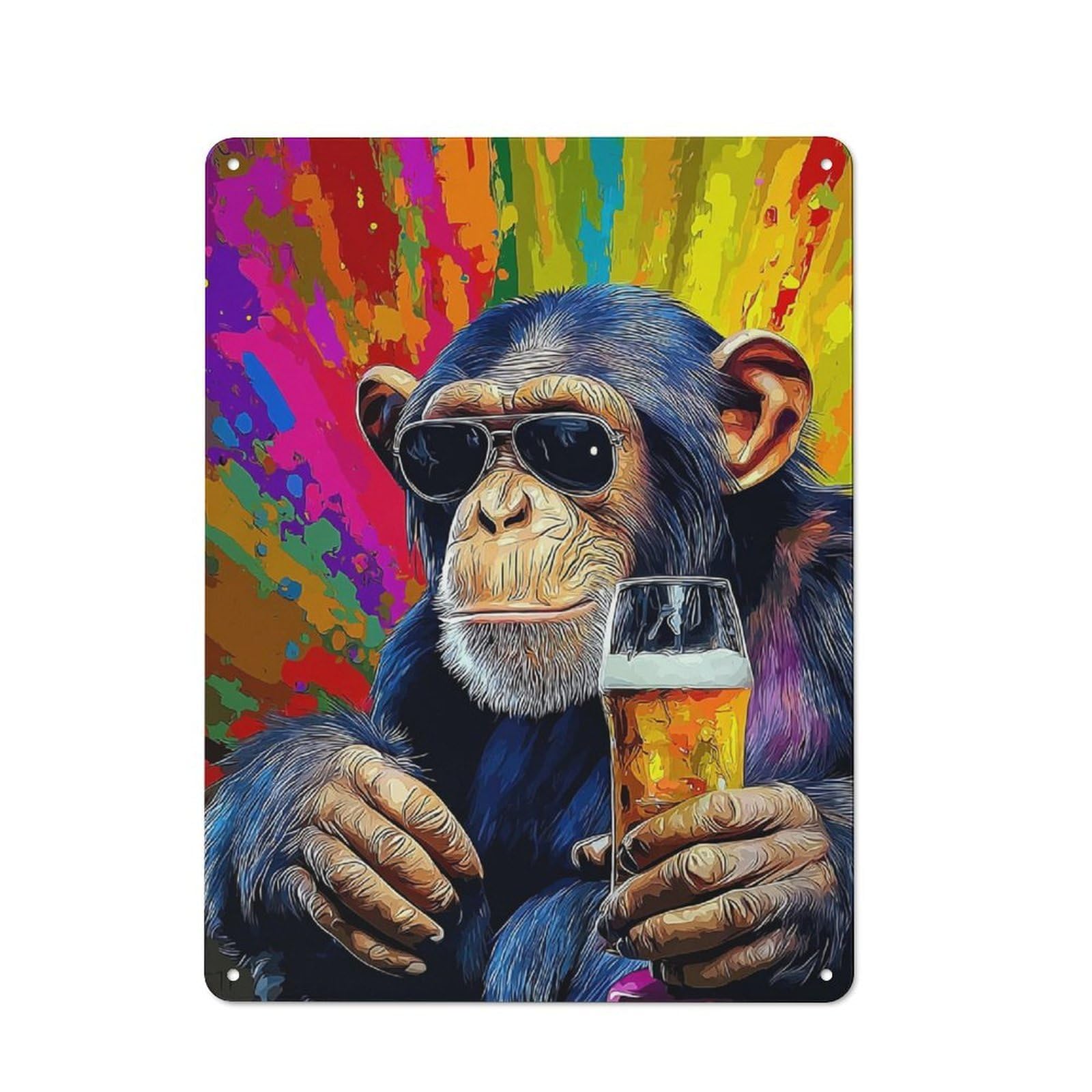 Junmoney Chill Monkey With Beer Retro Metal Gift Sign 40X30cm, Small Space Decor For Bedroom, Kitchen, Office Or Living Room