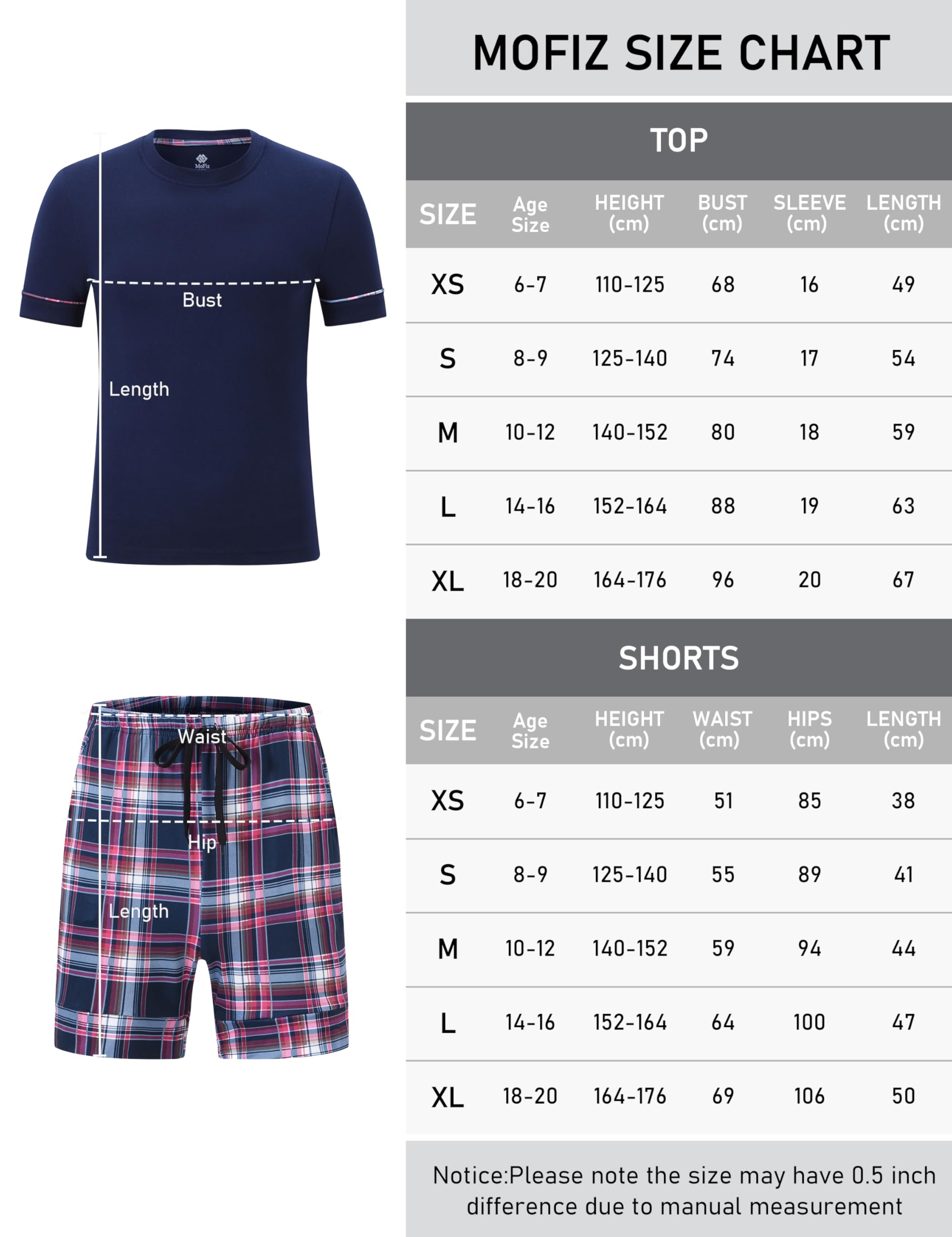 MoFiz Pyjama Garcon Court Ensembles de Pyjama Short Ete Doux Vêtements de Nuit Manche Courte Hauts de Pyjamas Short avec Poches