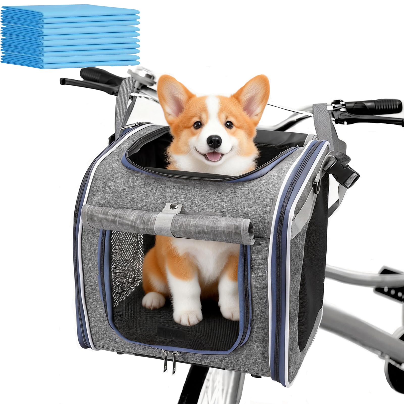 Panier Chien Vélo, Sac à Dos Pliable Chat avec fenêtre en Filet Sac à Dos Animaux de Compagnie pour Petits Chats Chiens Animaux Max 10 kg