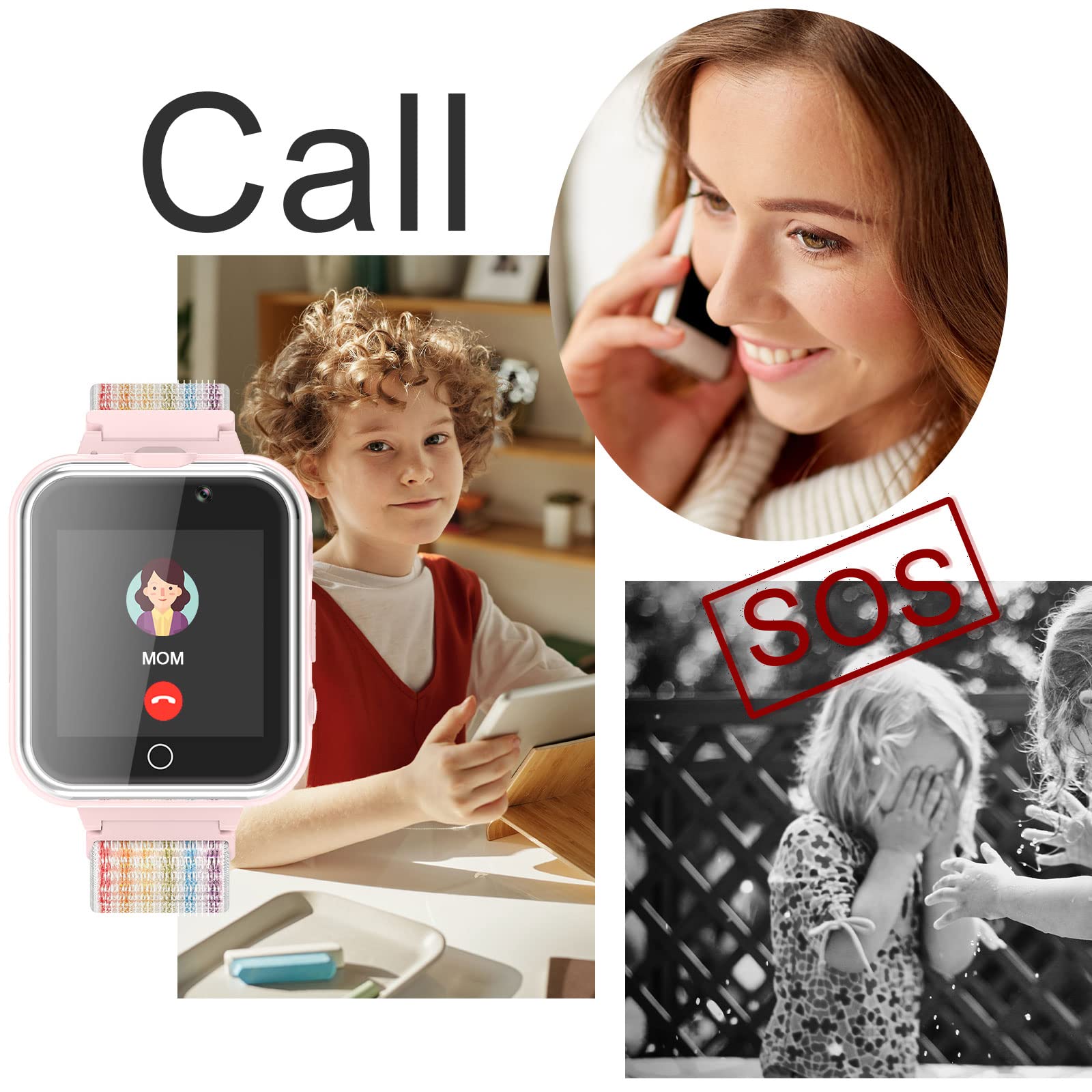 PTHTECHUS Smartwatch Bambini, Orologio Bambino, Smart Watch Bambino con Chiamata, Telefono Gioco Modalità scuola Orologi per Studente Calcolatrice Torcia Sveglia Video Lettore Musica (Rosa)