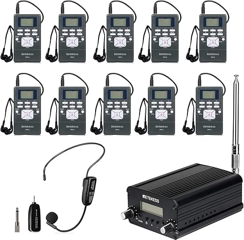 Retekess Transmisor FM TR509 con micrófono inalámbrico TT123 y receptor FM 10 PR13, para autocine, estacionamiento, club de coche, escuela, luces