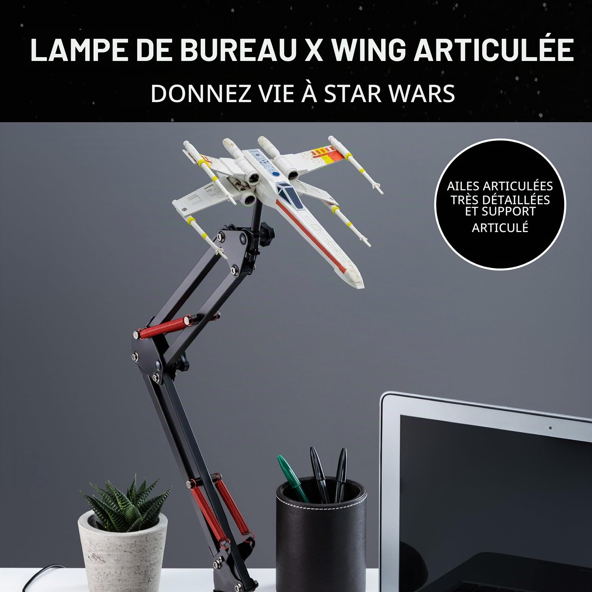 Paladone Lampe de Bureau X Wing Star Wars, 15cm (5.9") - Réplique de Vaisseau avec Éclairage LED, Alimentée par Câble USB Inclus