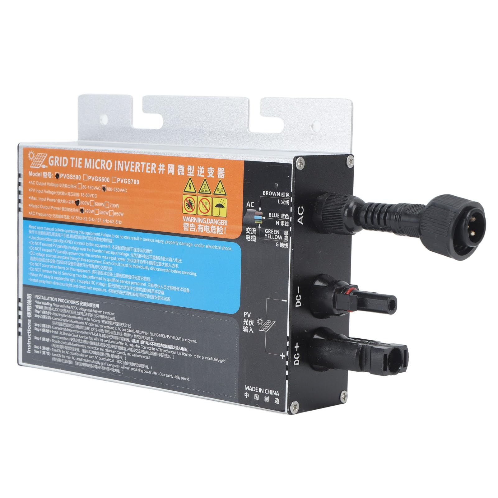 FTVOGUE Microinversor Solar de 500 W, Microinversor de Conexión a Red Solar de Aleación de Aluminio AC220 V Protección de Corriente de Onda Sinusoidal Pura para Panel Uso de Energía en el Hogar