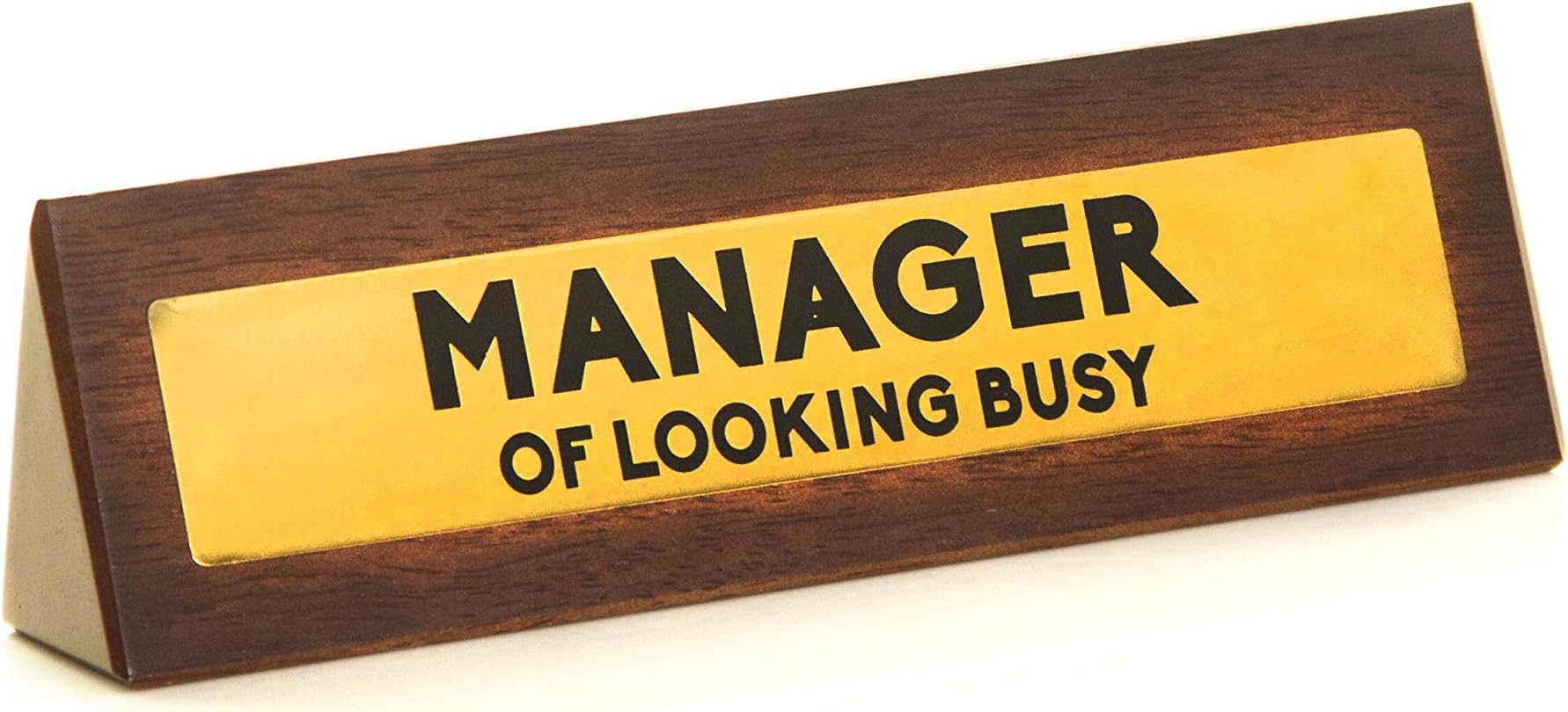 Boxer Gifts ‘Manager of Looking Busy’ Novelty Wooden Desk Warning Sign | Funny Office Humor Gift for Colleague Or Boss | 4.5cm x 17.5cm, Brown