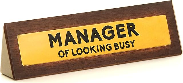 Boxer Gifts Manager of Looking Busy Novelty Wooden Desk Warning Sign | Funny Office Humor Gift for Colleague Or Boss | 4.5cm x 17.5cm, Brown