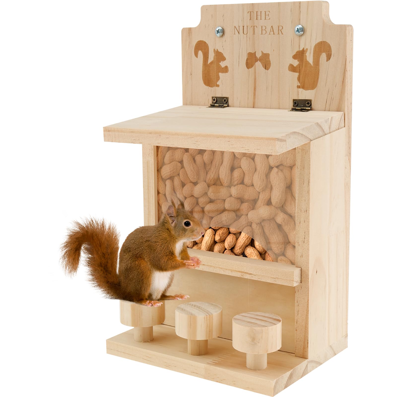 KTCINA Squirrel Feeder with Flexible Roof, Wood Squirrel House and Bird Feeder, No Installation Outdoor Wildlife Feeding Station Large Squirrels House Garden Ornament for Squirrels (Style4)