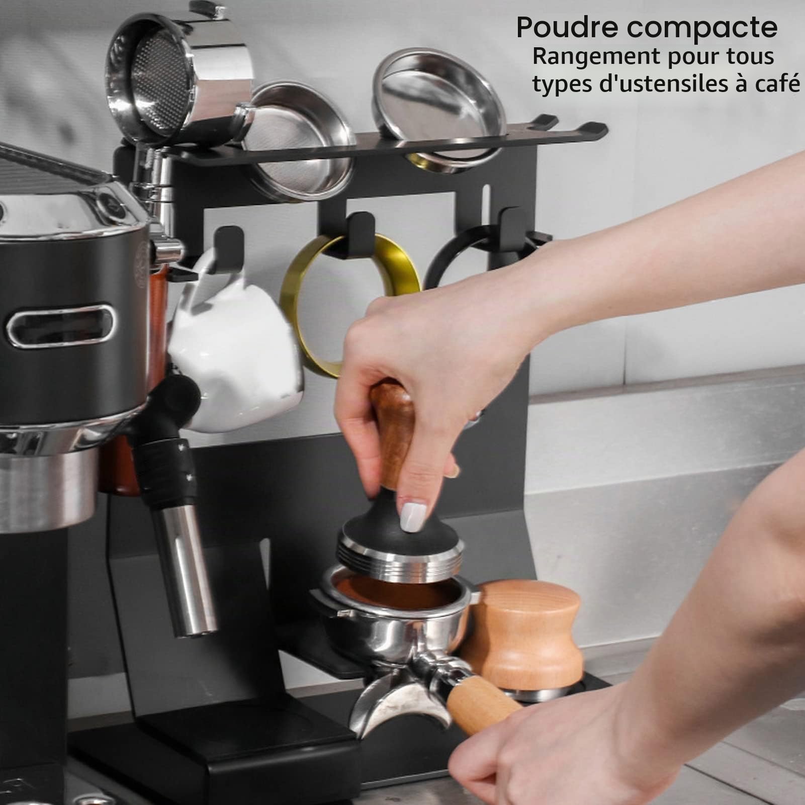 Tissting Support de Doseur de Café en Fer, 23x14.7x29.2cm Station de Bourrage de Café avec Poignée de 58 mm，Comptoir Porte-filtre à Café Rangement Support pour Café à Domicile
