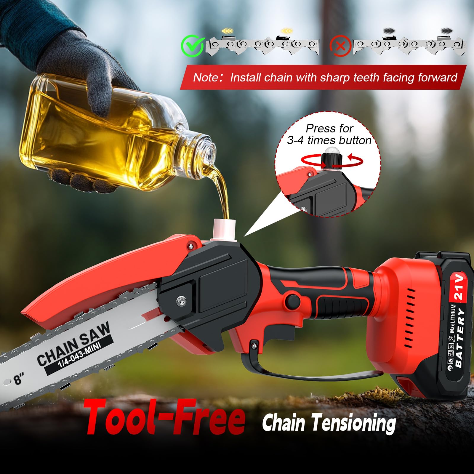 2-in-1 Akku Teleskop Hochentaster, 8 Zoll Hochentaster Akku Elektrisch, Elektrisch 21V Teleskop Astsäge Astschere Hochentaster mit 2 x 1500mAh, für Gartenscheren Astschere Holzschneidenz