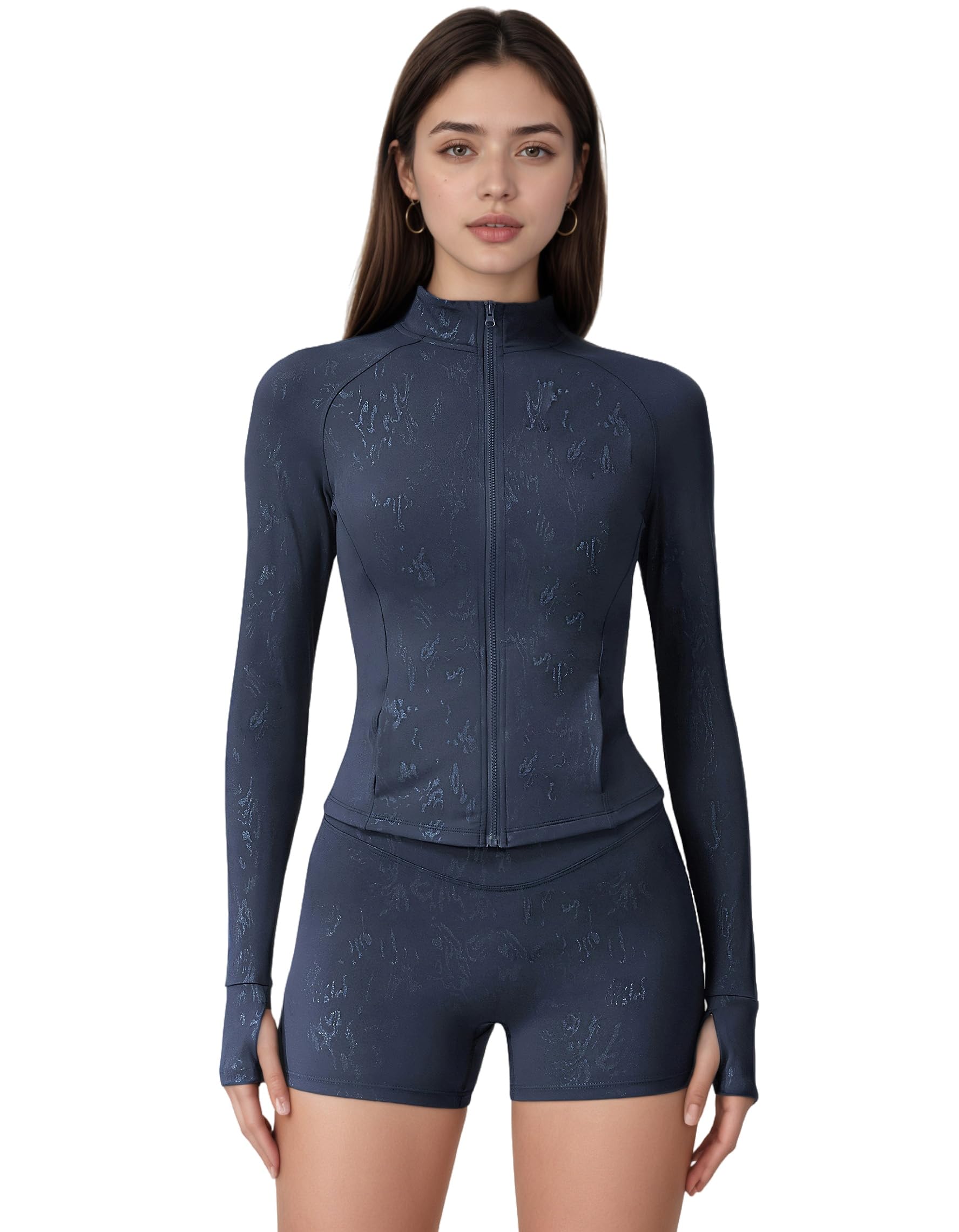 Maizoon Damski dres treningowy, 2-częściowy zestaw, kurtka i krótkie spodnie dresowe z wysokim stanem, miękkie, na co dzień, odzież rekreacyjna, strój do jogi, biegania, treningu