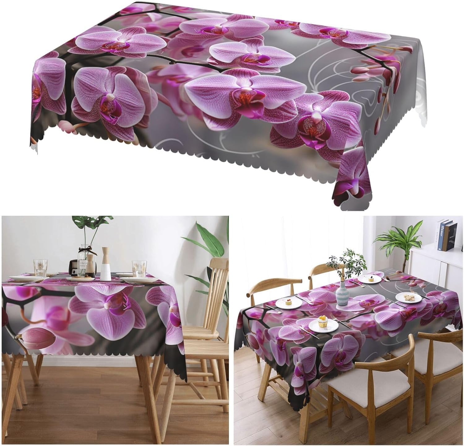 Mantel Mesa Rectangular Orquídea Morada, Manteles Antimanchas Orquídeas, 3D Impresión Mantel Impermeable Lavable para Cocina Salón Comedor, 140x300 cm Q.P1720