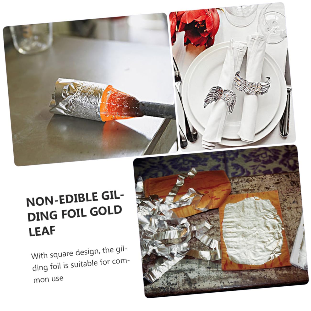 IWOWHERO DIY Silver Foil Paper Sheets 200pcs Artistic Foil Leaves for Decor Thin Metal for Gilding Crafts