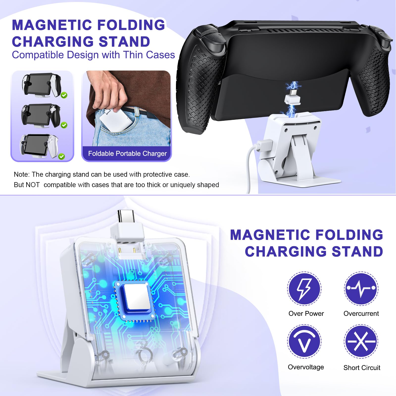 Set di accessori 14 in 1 per PlayStation Portal, custodia da trasporto per PS Portal, dock di ricarica magnetico con custodia in silicone per portale PS5, con 2 pellicole protettive, auricolari