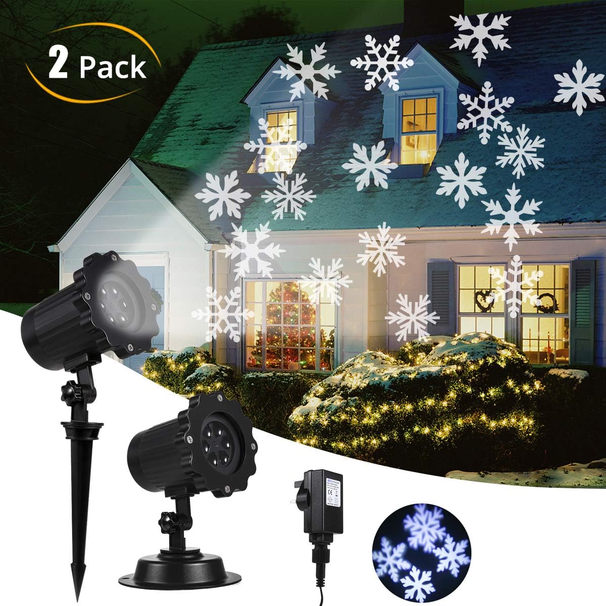 2 Pack Christmas Projector Lights, Snowflake Projector IP65 Waterproof Outdoor Snowflake Projector Lamp, Larger Projection Area Moving LED Landscape Projector【Expected to be Delivered in 3 Days】