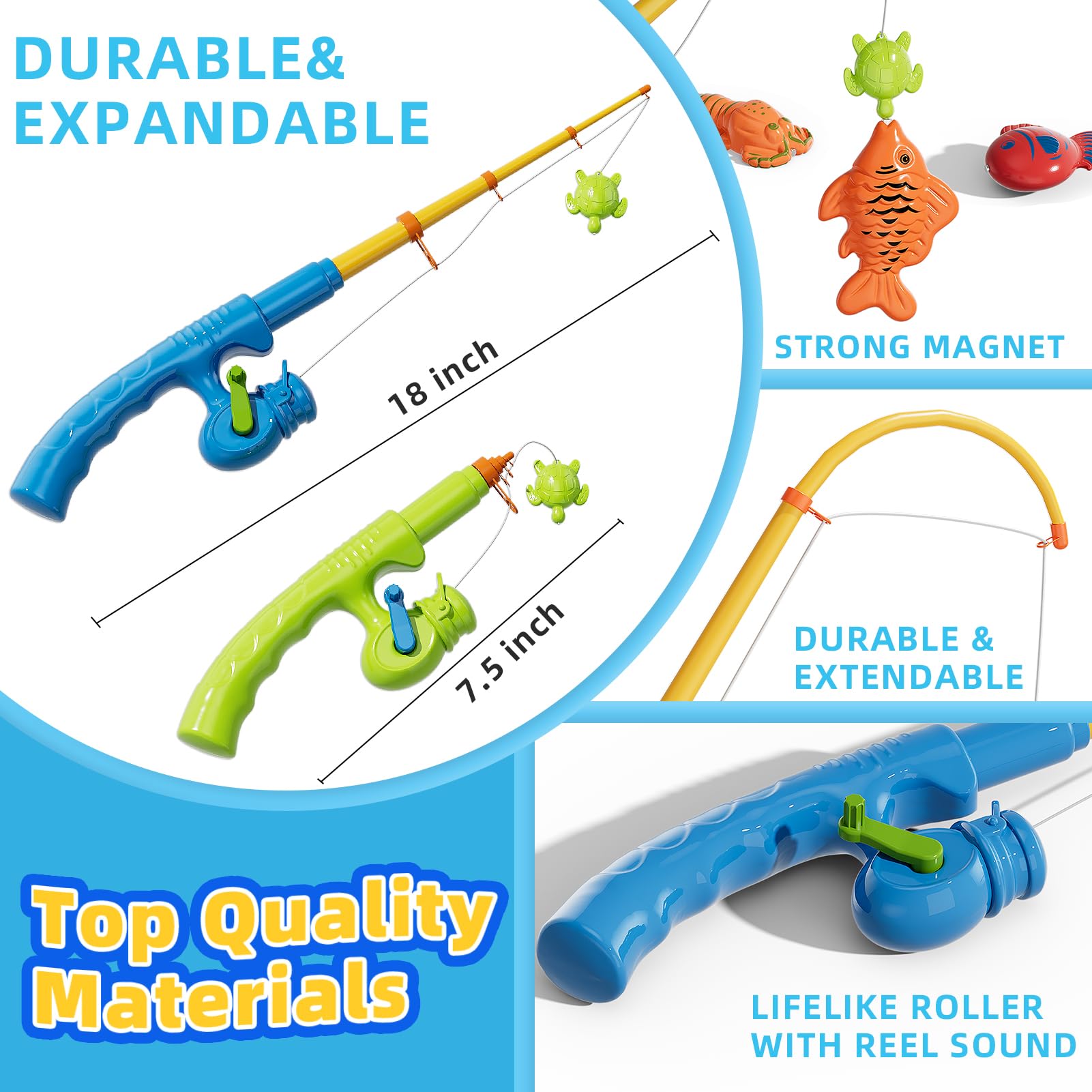 Jeu de pêche magnétique avec Poissons flottants, Jouet de Plage, baignade, Piscine pour Enfant 3 4 5 Ans, extérieur, Cadeau d'anniversaire pour Enfants 3-8 Ans