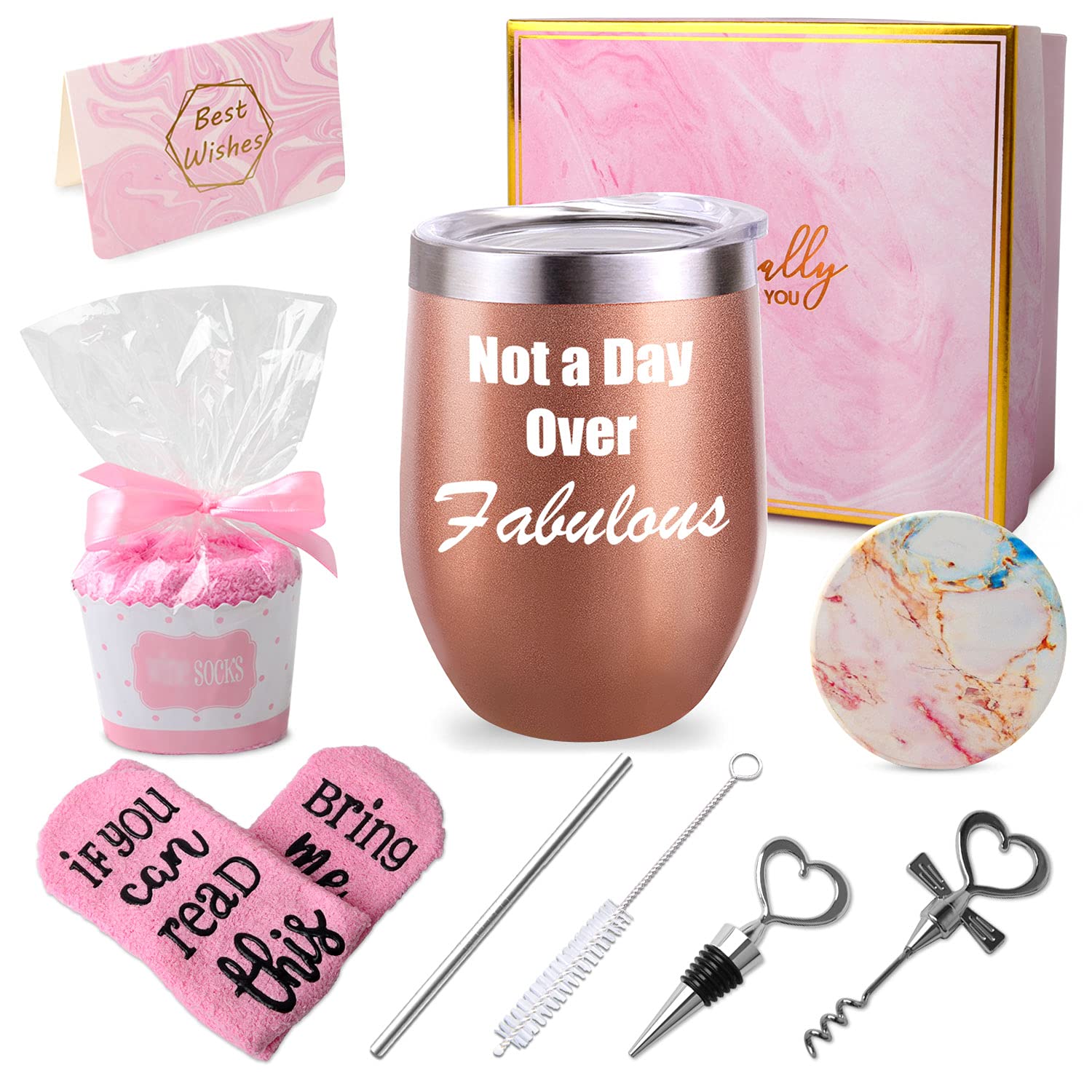 "Not a day over fabulous" Tumbler Set Inspirational Gifts, Birthday Gifts Ideas for Women Girls for friends