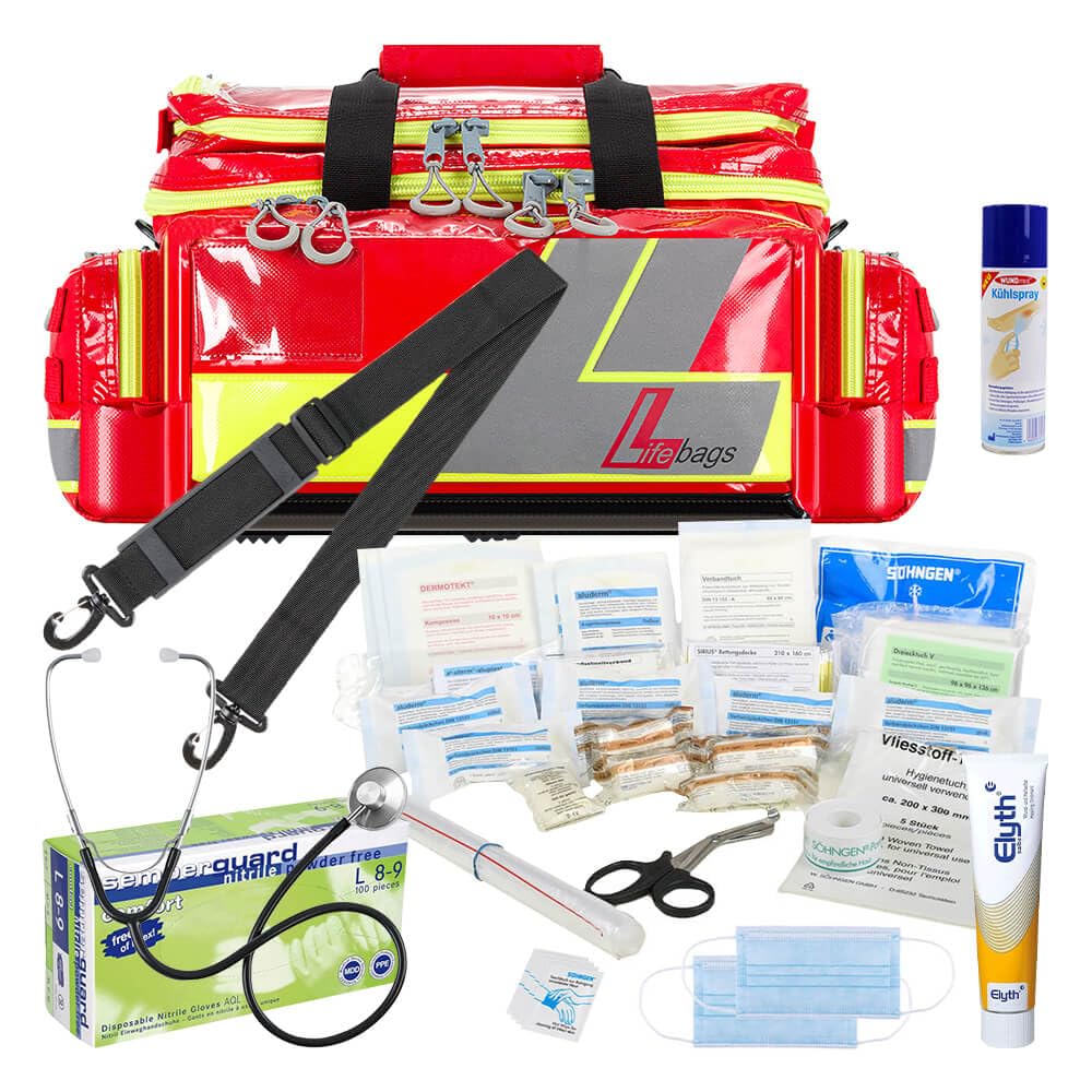 Notfalltasche M SÖHNGEN Lifebag, rot/silber/gelb, DIN 13157 mit Zusatzmaterial, Art.-Nr. 611053 | Erste Hilfe Tasche | Sanitätstasche | Notfalltasche