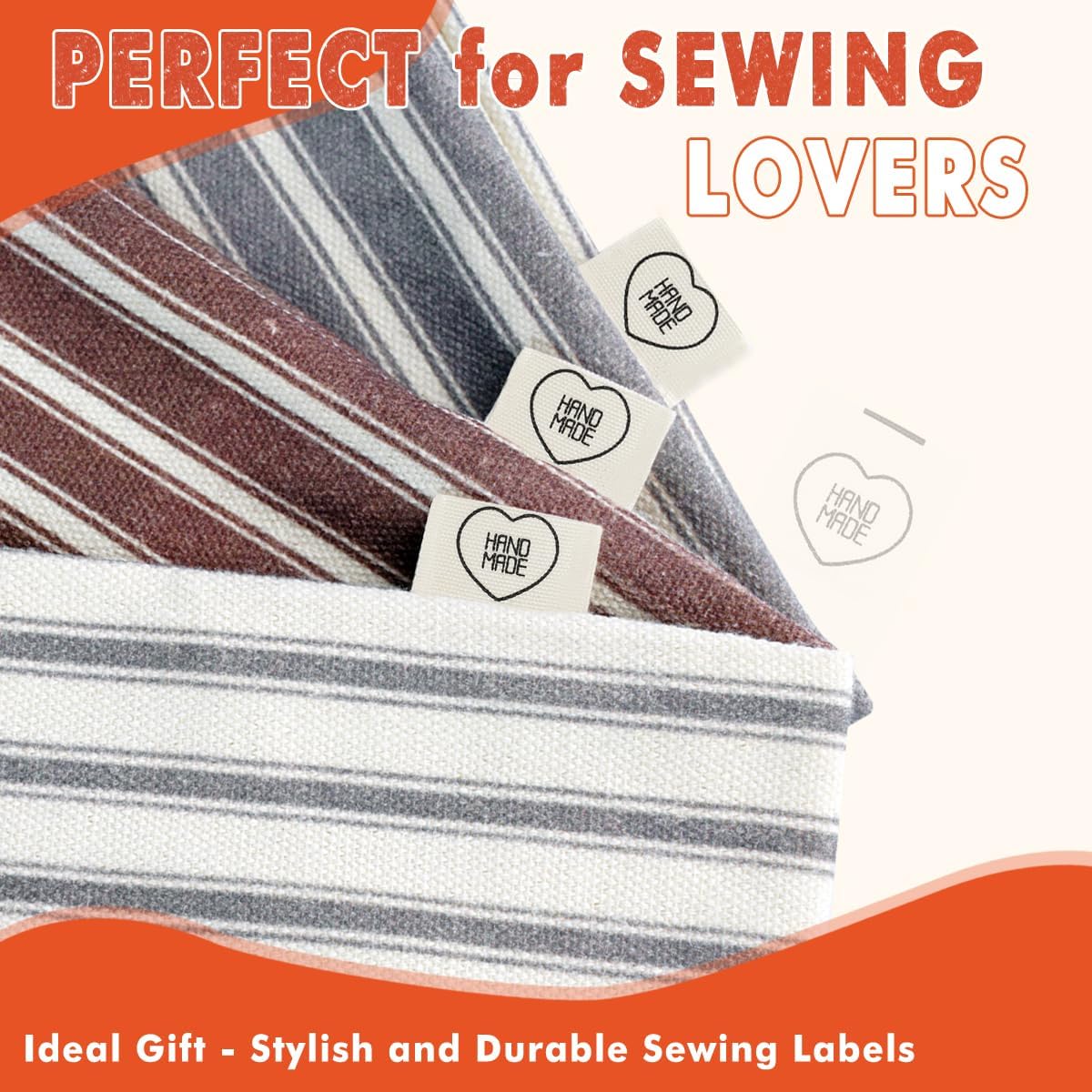 TOGETRUE 100pcs Sewing Labels for Handmade Items, Durable Fabric Woven Tags with Handmade with Love Text, Sewing Labels for Crochet, Knitting, Sewing Projects and DIY Crafts (Style C)