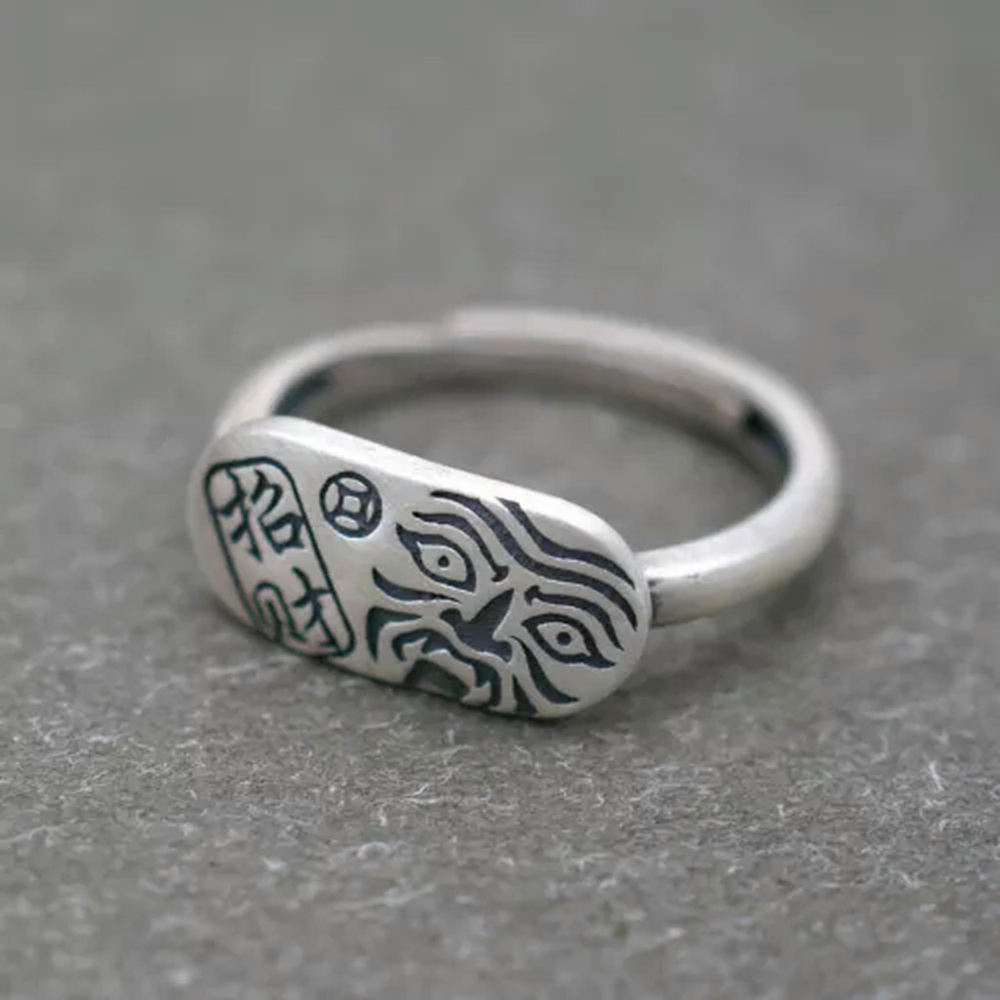 Bague en argent sterling rétro avec symbole de chance Zakiram A3047-6 ajustable