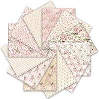 Whaline 12pcs Pink Retro Rose Cotton Fabric Bundles 10x10 Inch Squares for DIY Sewing Crafts Quilting Decor
