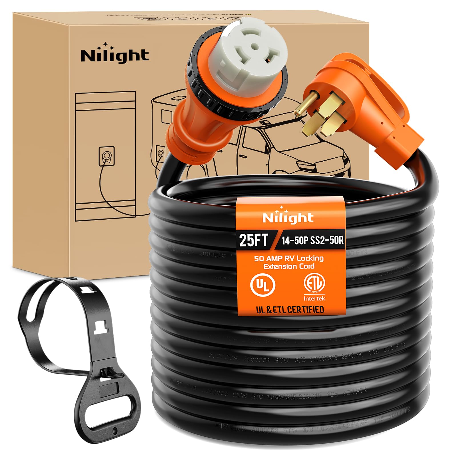 Nilight 50 Amp 25FT RV Locking Extension Cord ETL Listed