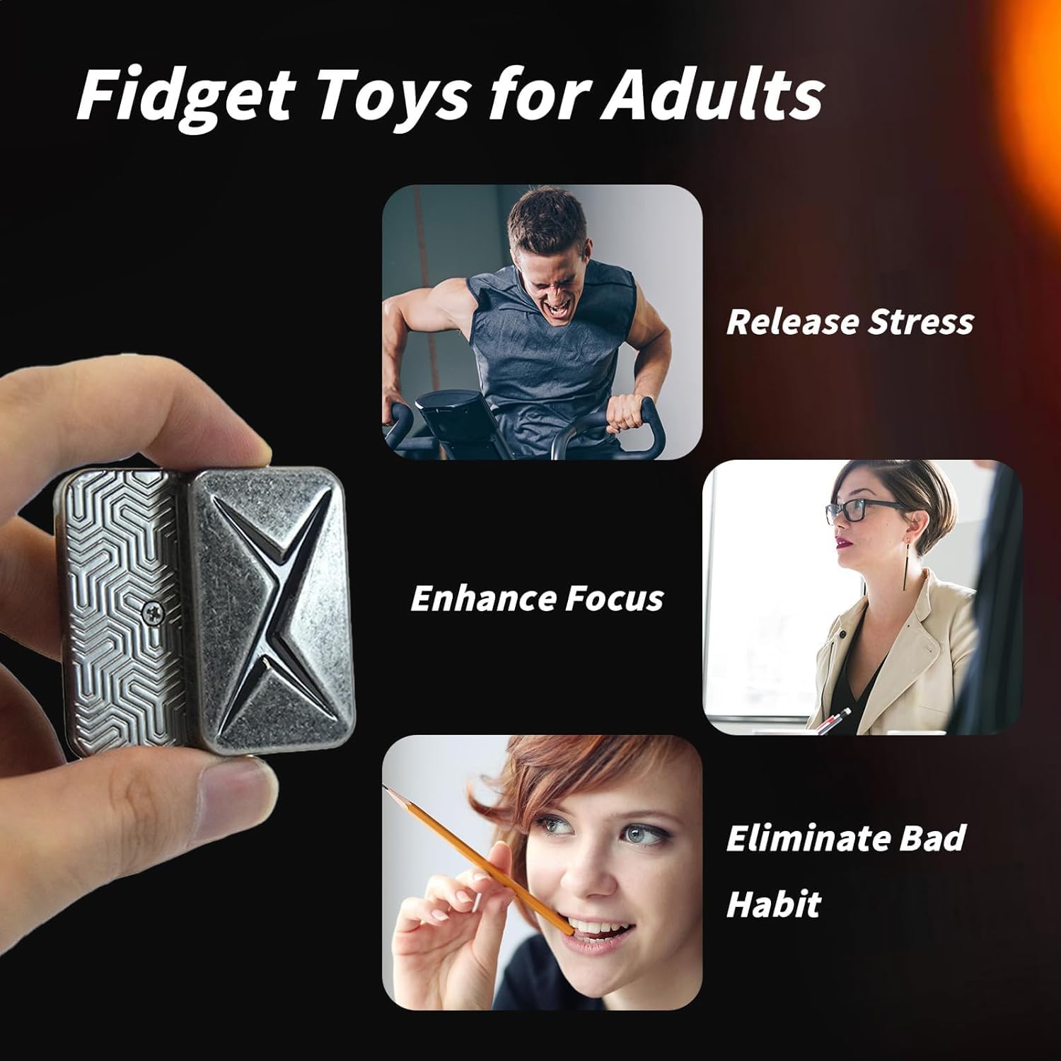 Vitoki Metal Fidget Slider for Adults,All-Direction Magnetic Slide Fidget Toys Anxiety Relief,Office Desk Sensory Toys for ADHD/ADD/Autism,Vintage Industrial Grey - Image 4