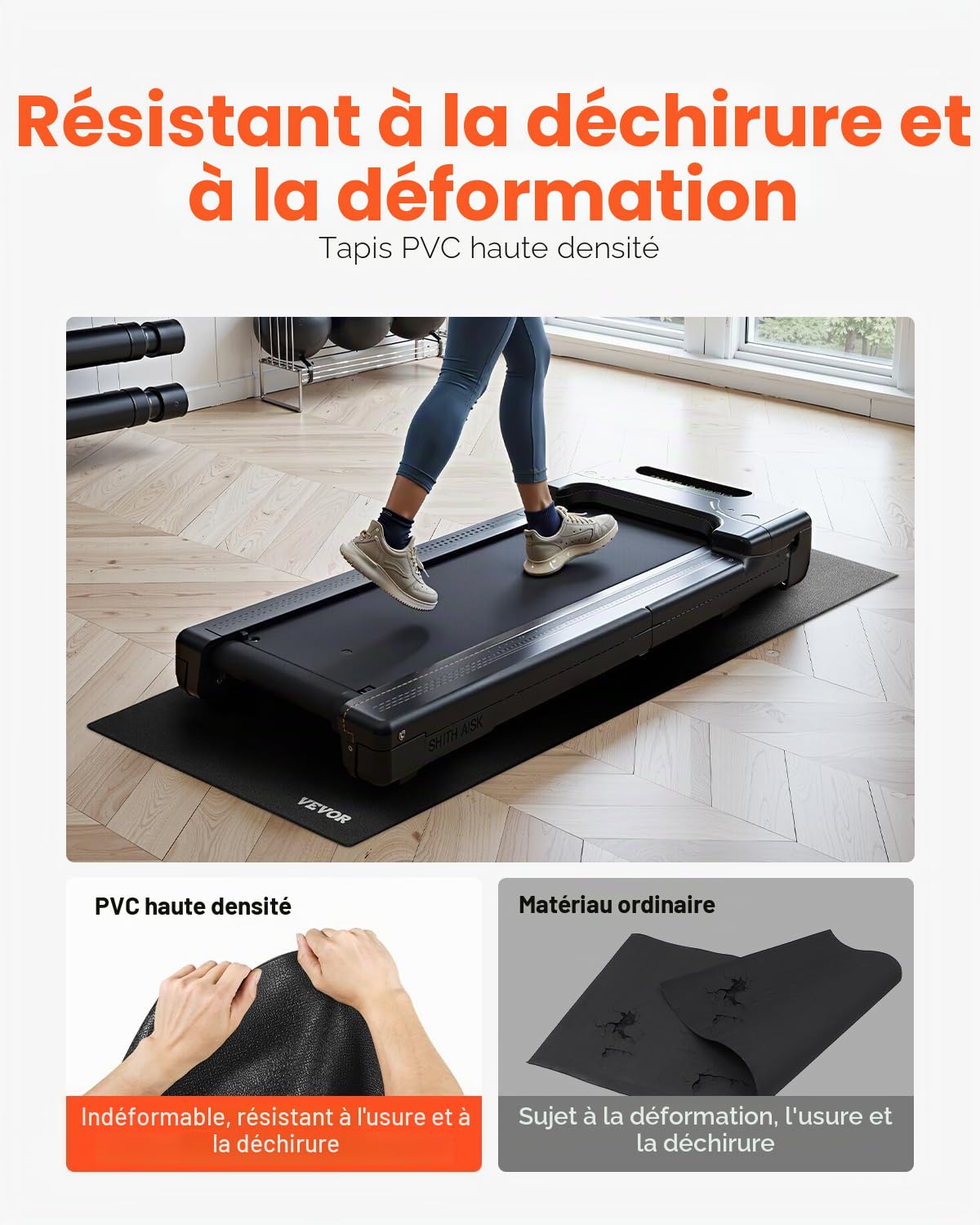 VEVOR Tapis de course pour tapis de sol, équipement d'exercice pour tapis de course, vélos stationnaires et couchés, protection de sol en PVC haute densité, imperméable et antidérapant, pour salle de