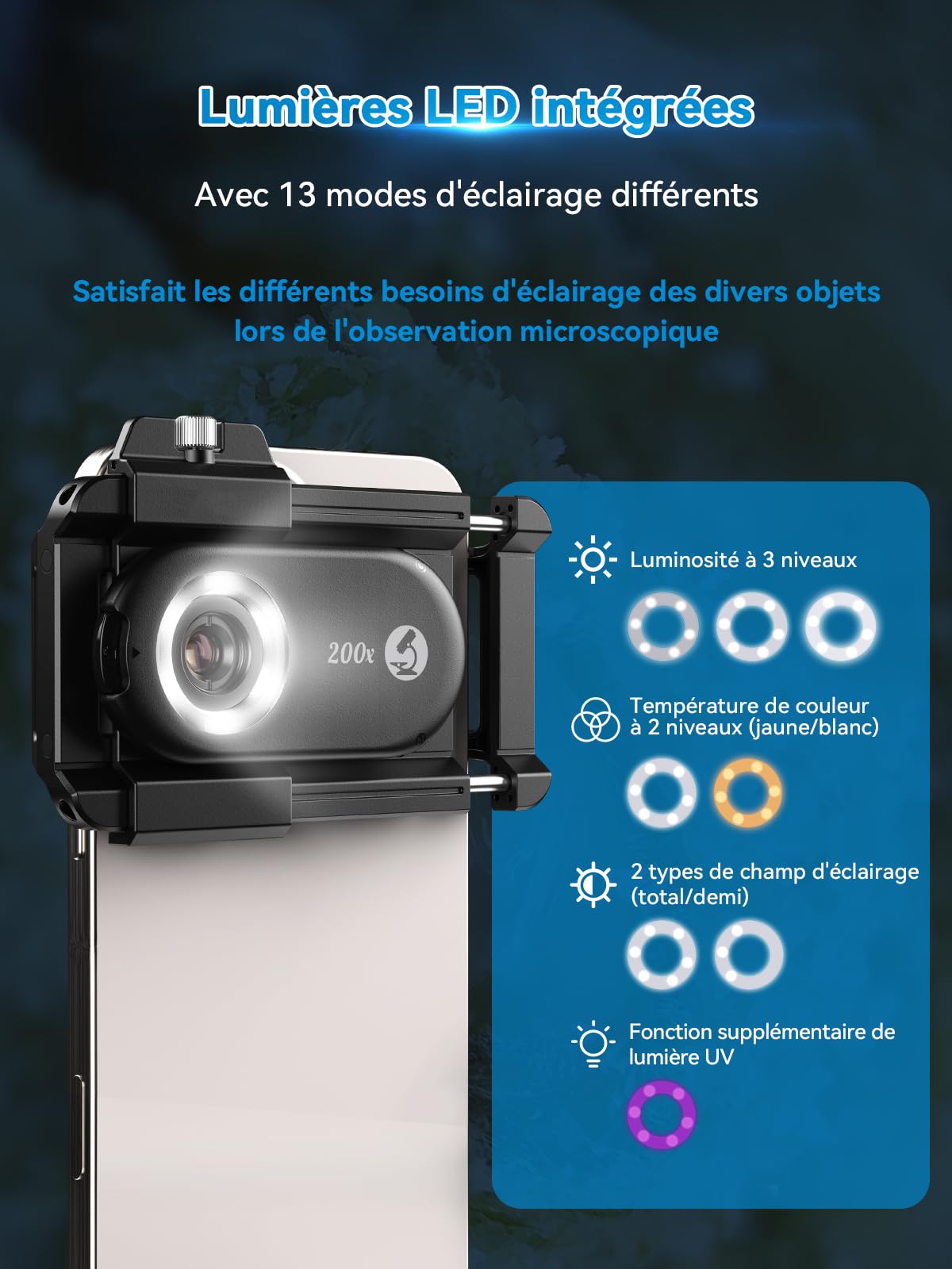 APEXEL 3in1 Microscope Telephone Portable,100-200X téléphone Microscope pour Smartphone,Explorez Le Monde microscopique avec Le pour Smartphone