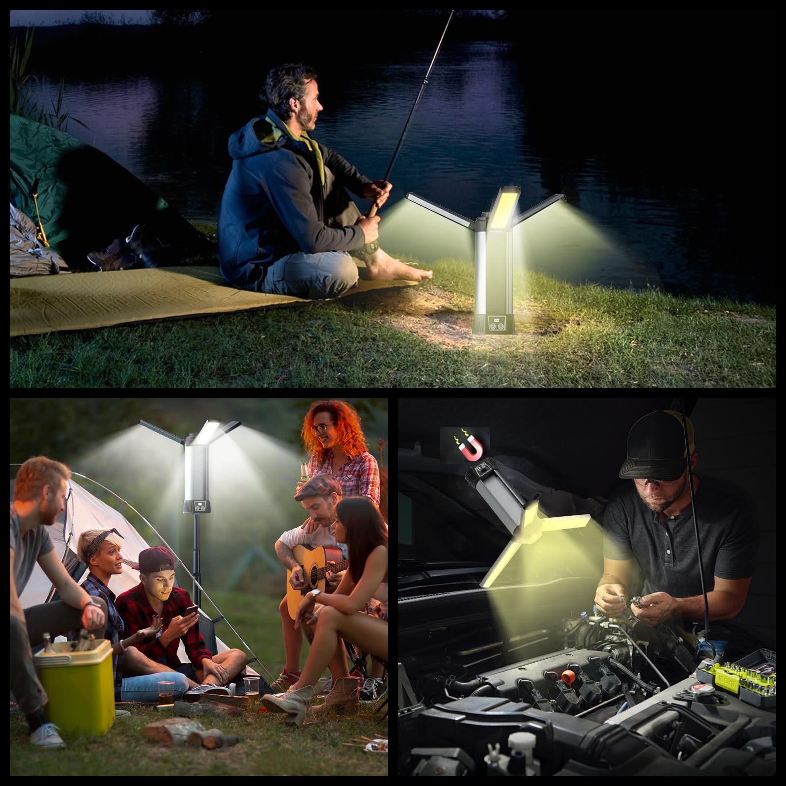 Lámpara Camping con 6000 mAh, 3 Temperaturas de Color Regulables, Superbrillante, Luz de Trabajo Inalámbrica Recargable, Con Trípode Extensible, 2000 Lúmenes, Para Camping, Reparación de Coches