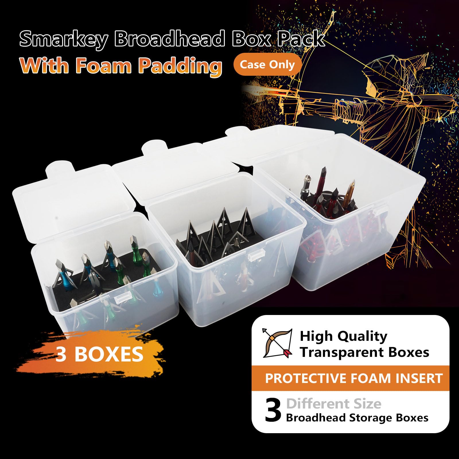 Smarkey Broadhead Box, Archery Storage Case, Arrow Head Organizer Holder Arrowheads, Arrow Tips Case, Hunting Accessory Hold (12+15+20pcs) Broadheads (Cases Only)
