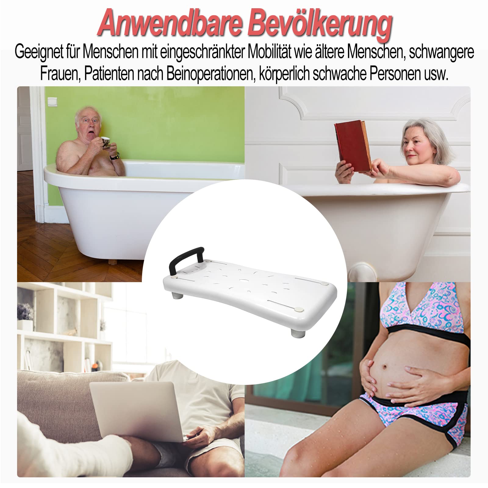 YRHome Planche de Bain pour Personnes Âgées et à Mobilité Réduite, Banc de Baignoire Adulte, Siège Baignoire Ergonomique, Poids Max 150kg, Siège Baignoire Avec Poignée Noire - 70 x 30 x 5 cm