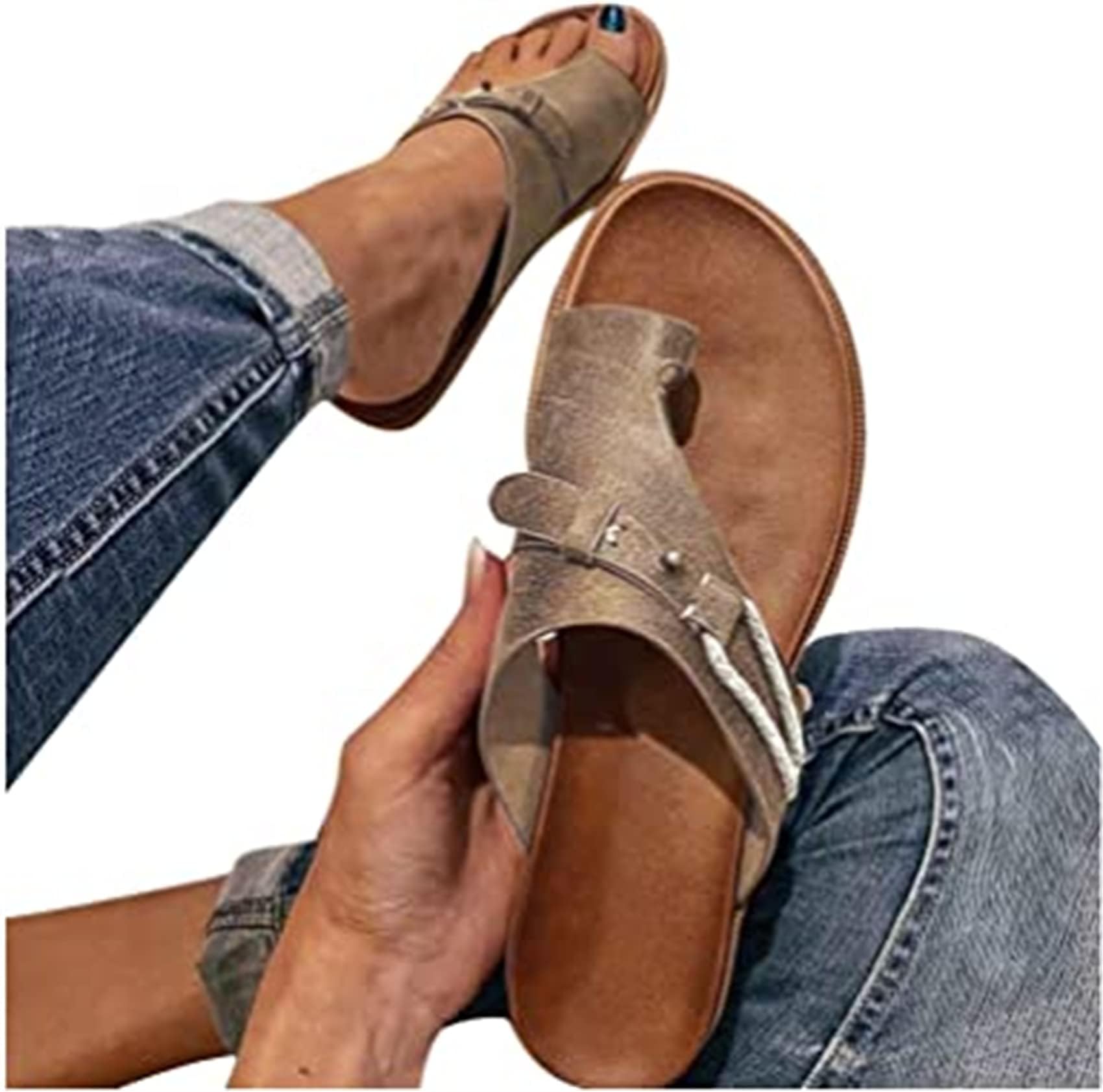 Comfy Bunion Sandals for Women Corrector Shoes Breathable Casual Orthopedic Platform Solid Color Soft Sole Sandals with Support Ladies Beach Travel
