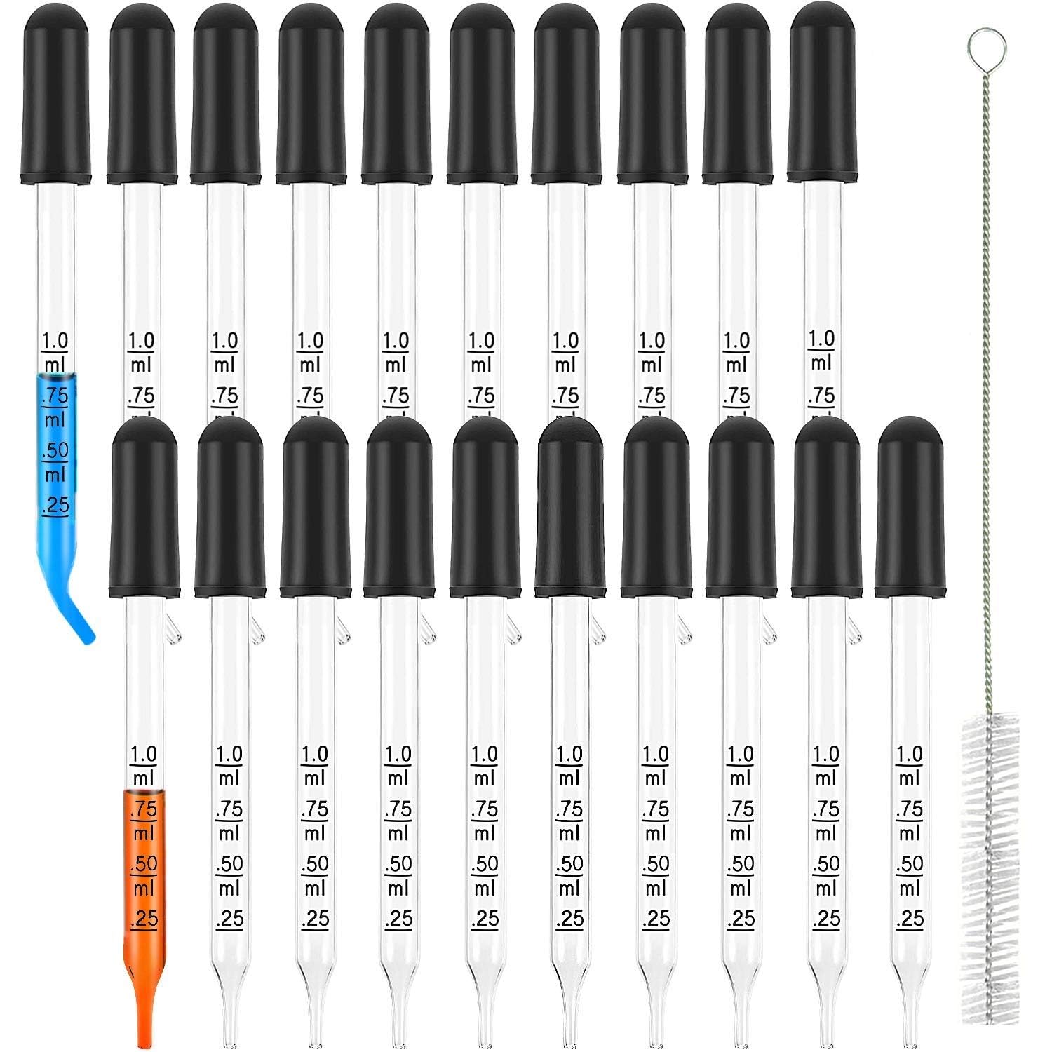 20 Pack Glass Droppers, Bent & Straight Tip Calibrated Glass Medicine Droppers for Essential Oils, Pipette Dropper for Accurate Easy Dose and Measurement